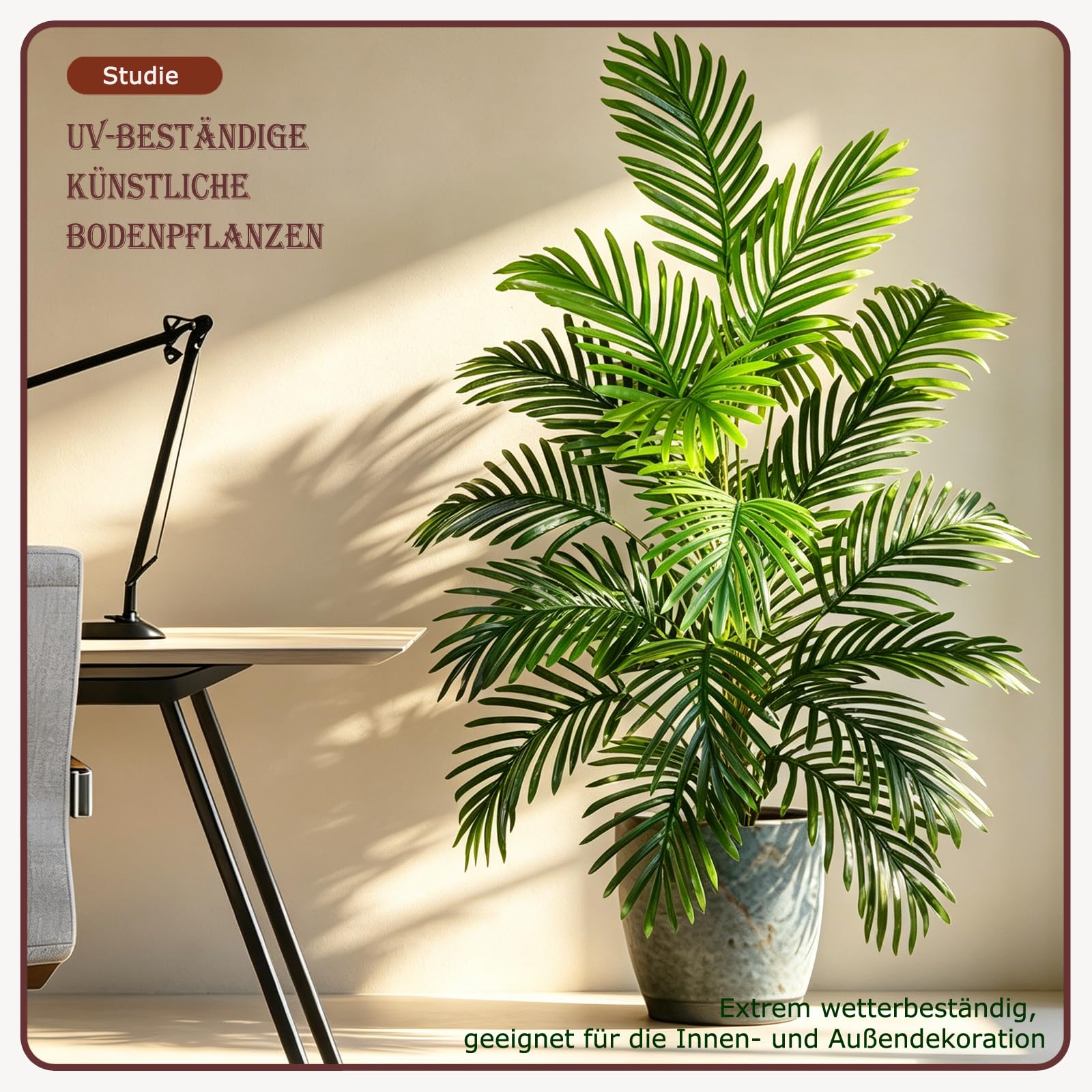 Kunstpflanze Groß Palme Kunstbaum，120cm Hoch 24 Zweige Tropische Aesthetic Deko Schlafzimmer Badezimmer außenbereich Büro Garten Hochzeit Party Deco (Areca Palm-D24-1P, 120x 70 cm)
