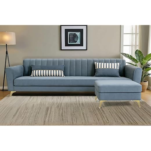 Adorn India Premium Luster L Shape Sofa Set - Grey