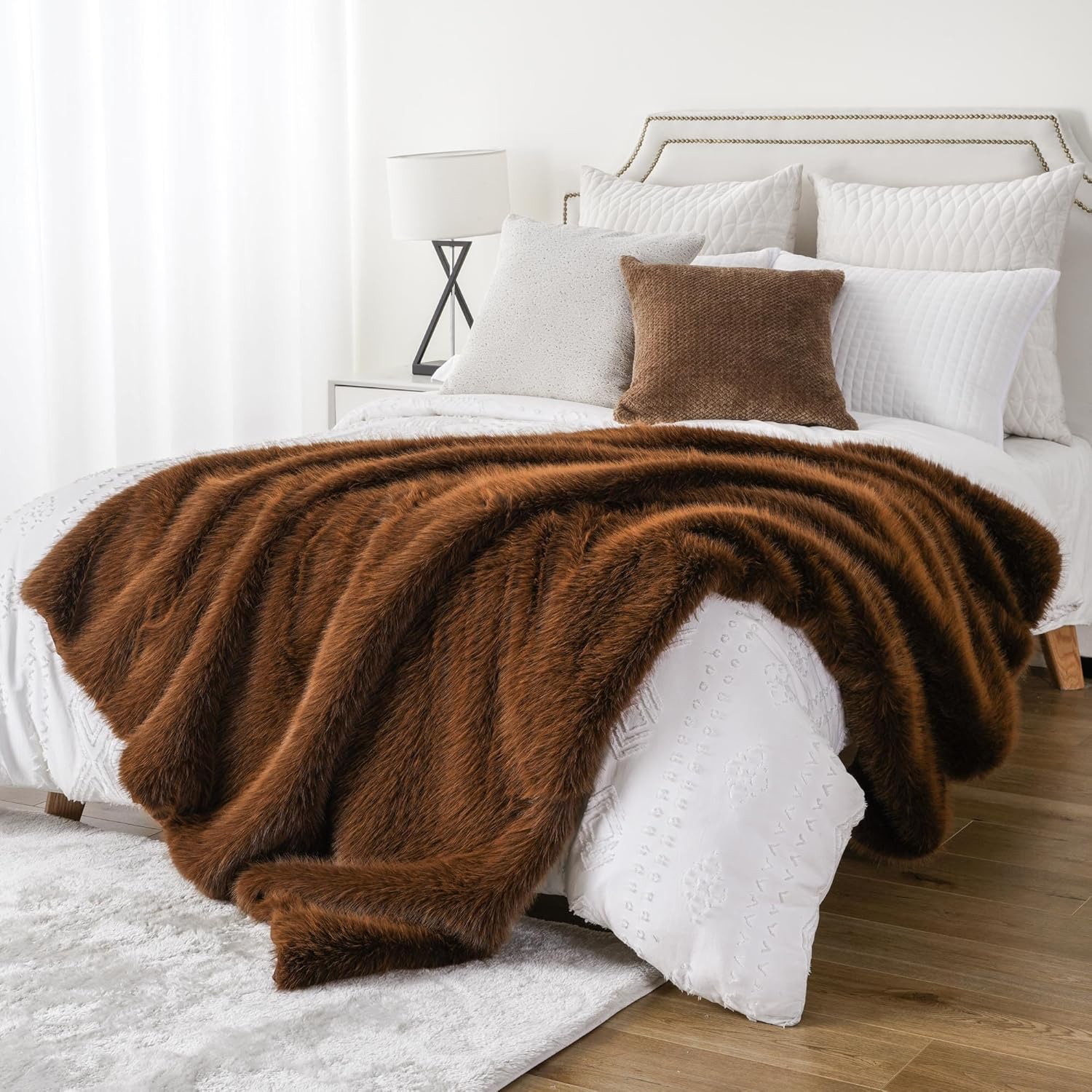 BATTILO HOME Luxury Fluffy Faux Fur Throw Blanket, Large Golden Brown Fake Fur Blanket for Bed, Sofa, Chair, Bed, Silky Elegant Fuzzy Fur Throws with Long Pile, 60"x80" - Image 4
