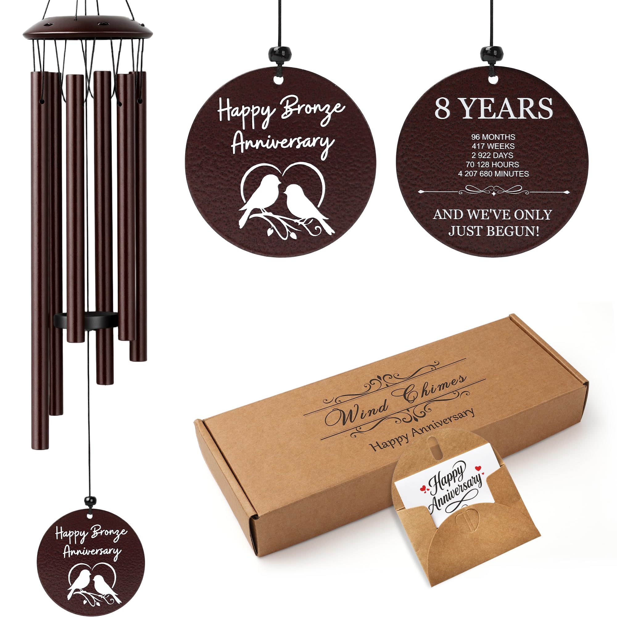 EcoUtens 8th Wedding Anniversary Bronze Wind Chime – Bronze Anniversary Romantic Gift for Him, Her, Husband, Wife, Couples
