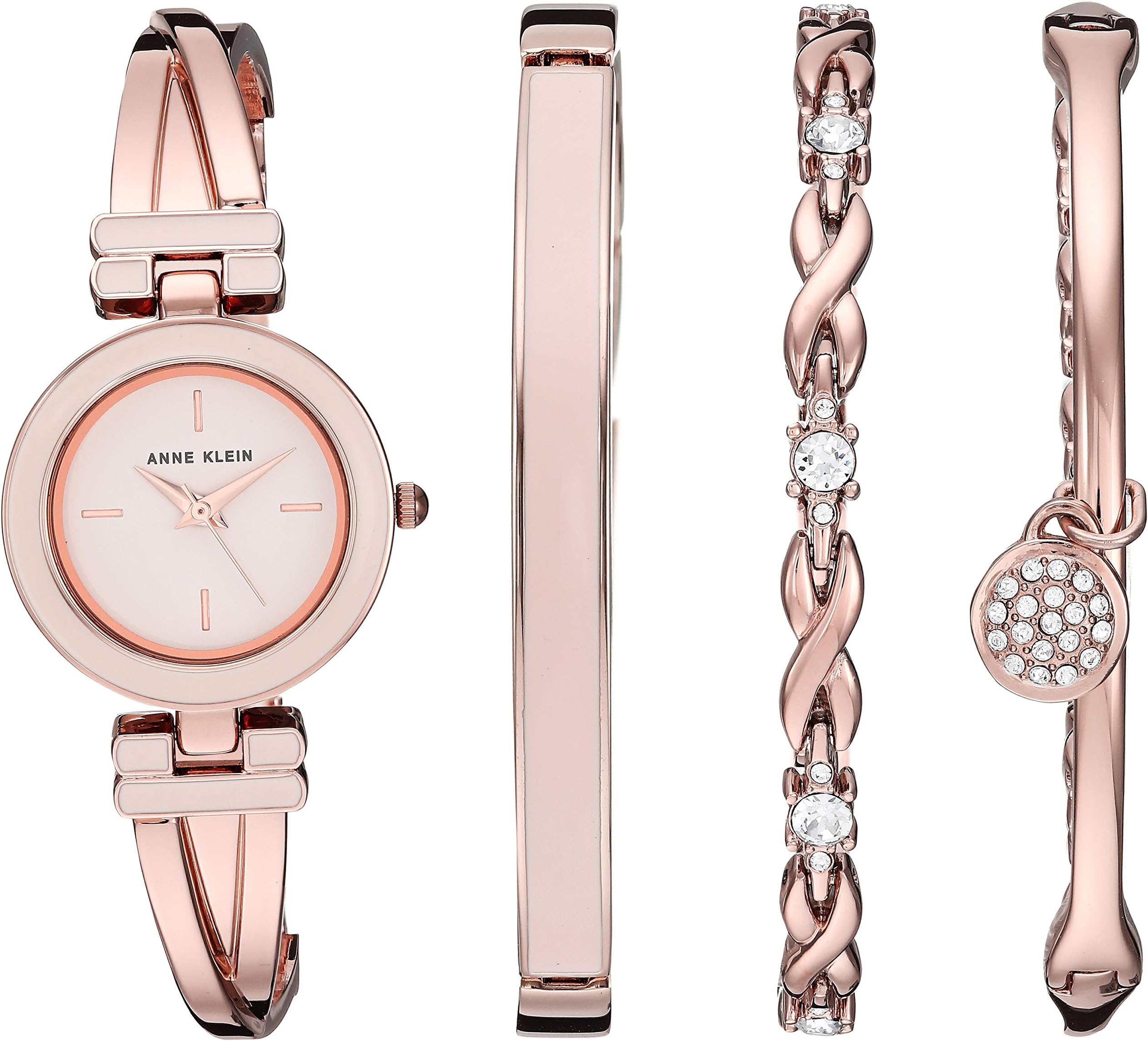 Women's Bangle Watch and Premium Crystal Accented Bracelet Set