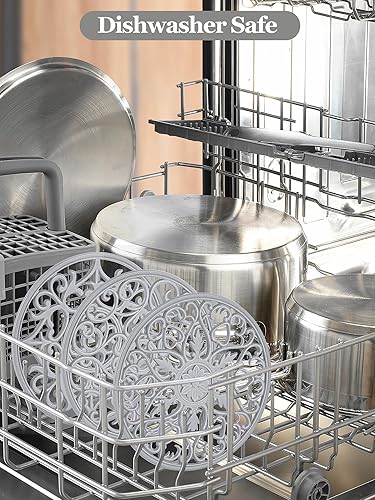 Miniatura 9 de SMARTAKE Juego de 3 tapetes de silicona para salvamanteles, multiusos, tallados, aislados, antideslizantes, duraderos, tapetes de cocina flexibles y