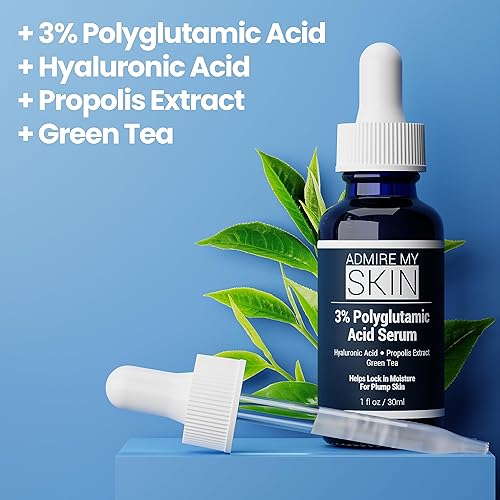 Miniatura 4 de Admire My Skin Suero facial de ácido poliglutámico orgánico - Potente hidratación y antienvejecimiento + ácido hialurónico + propóleos 1 oz