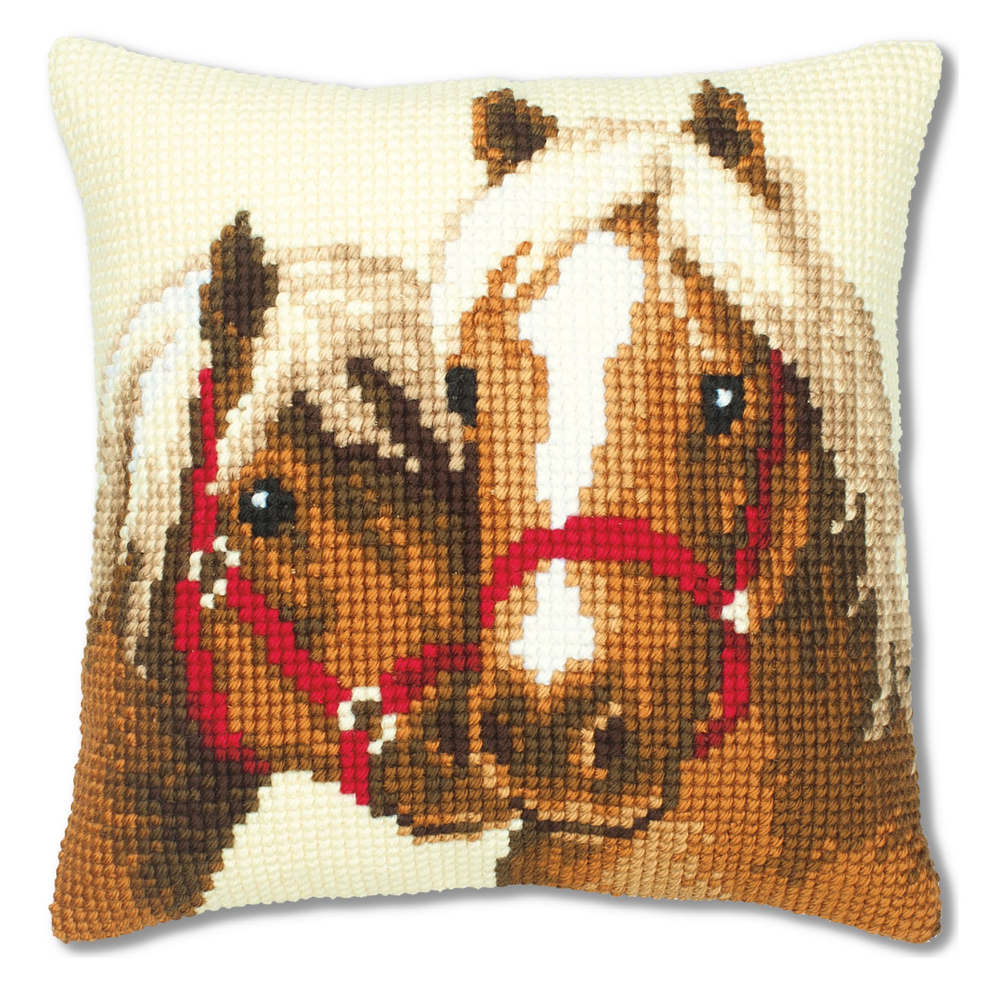 VERVAC0 Kreuzstich Stickpackungen Kissen – Pferdefreundschaft, 40 x 40 cm – Komplettes Set