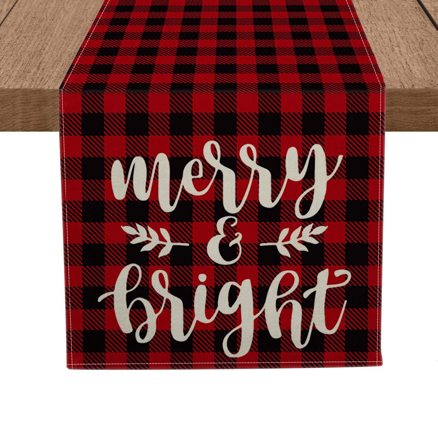 Artoid Mode Red and Black Buffalo Plaid Merry & Bright Table Runner, Seasonal Winter Christmas Holiday Tablecloth Kitchen ...