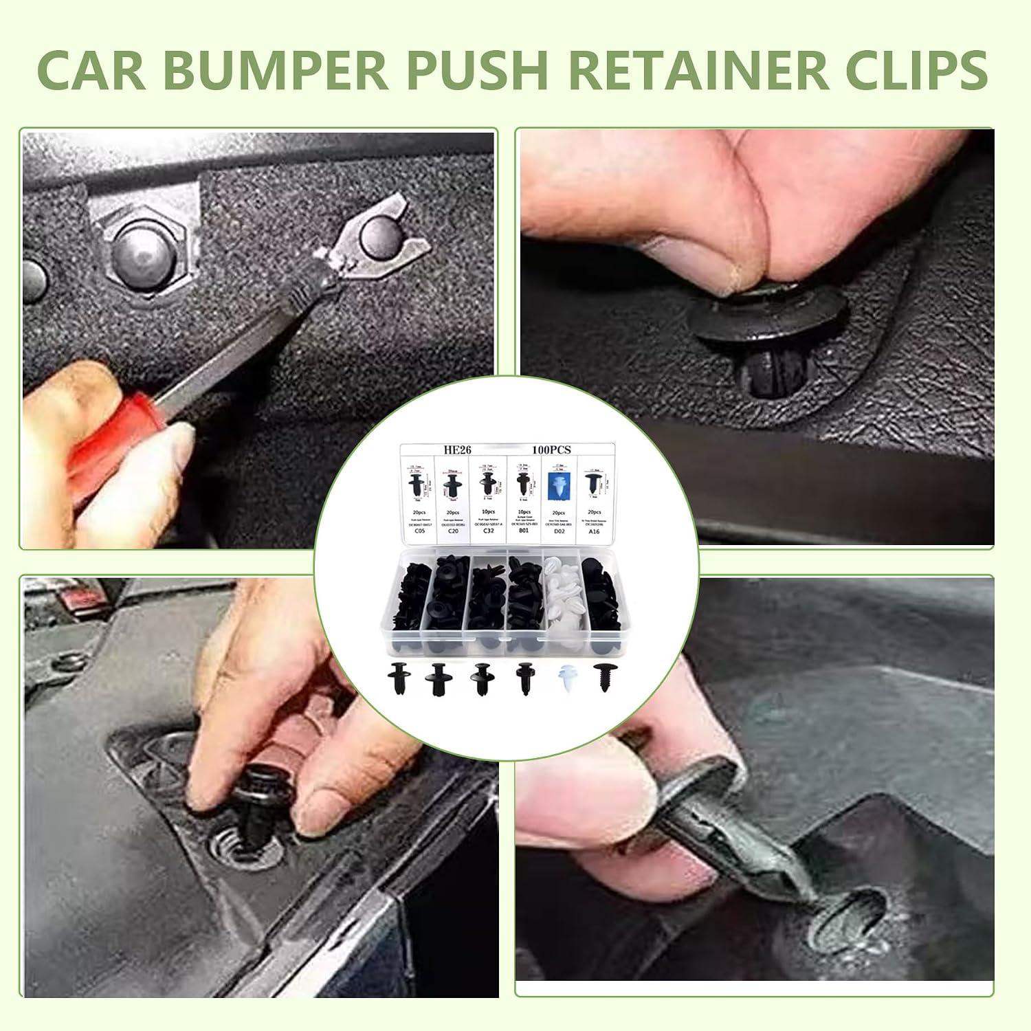 100 Pcs Car Bumper Push Retainer Clips 6 Type Nylon Fasteners Rivet Replacement Kit with 5 Fastener Removers Included 55 Pcs Nylon Universal Cable Tie Buckle