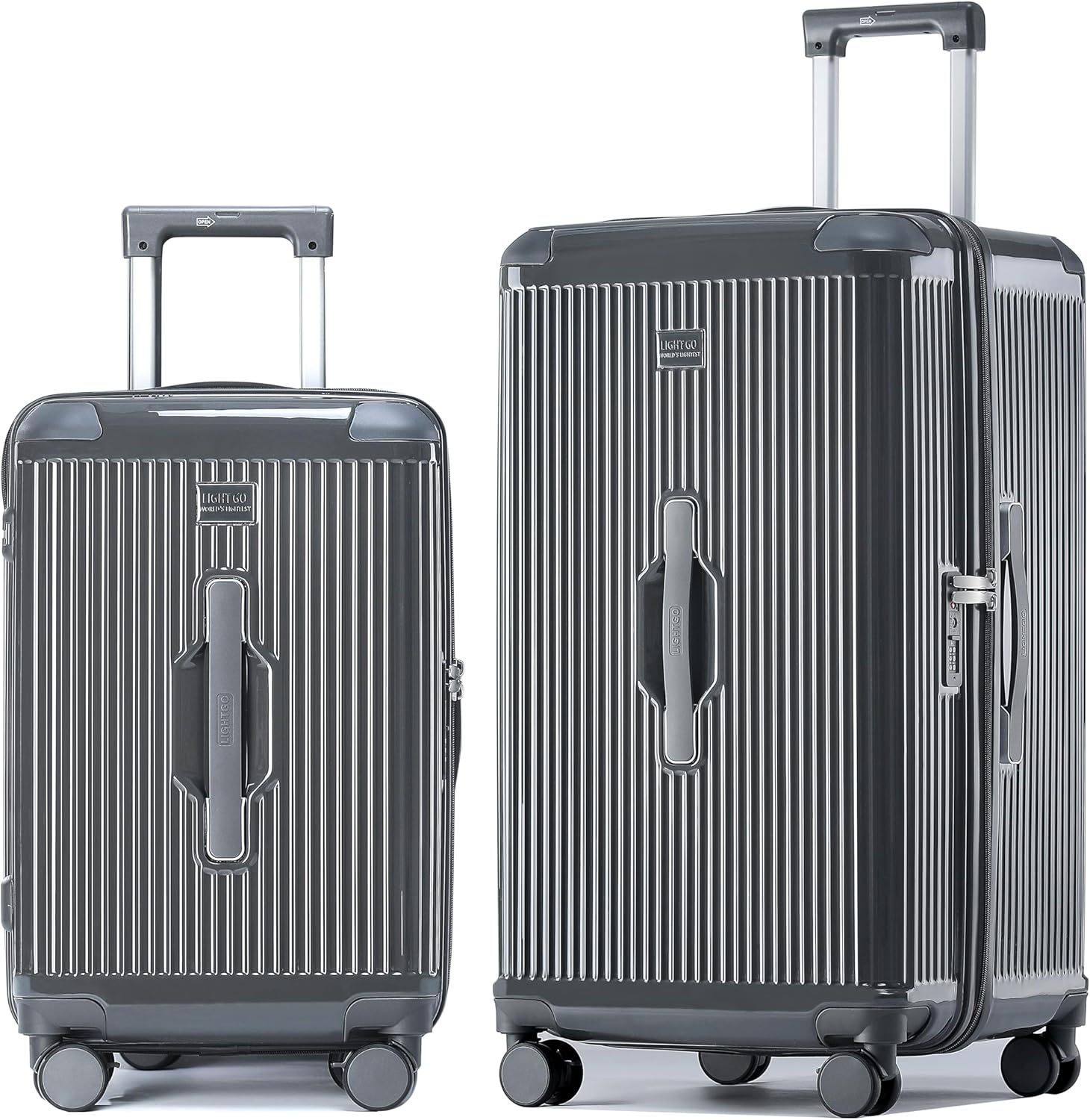 LIGHTGO 2 Piece Set Ultra-Lightweight PC+ABS Suitcase with TSA Lock & Quiet 360°Wheels, 20/26/30 Inch Expandable Luggage, Smart Organizer with Magical Divider & Waterproof Zone(Carbon Grey)