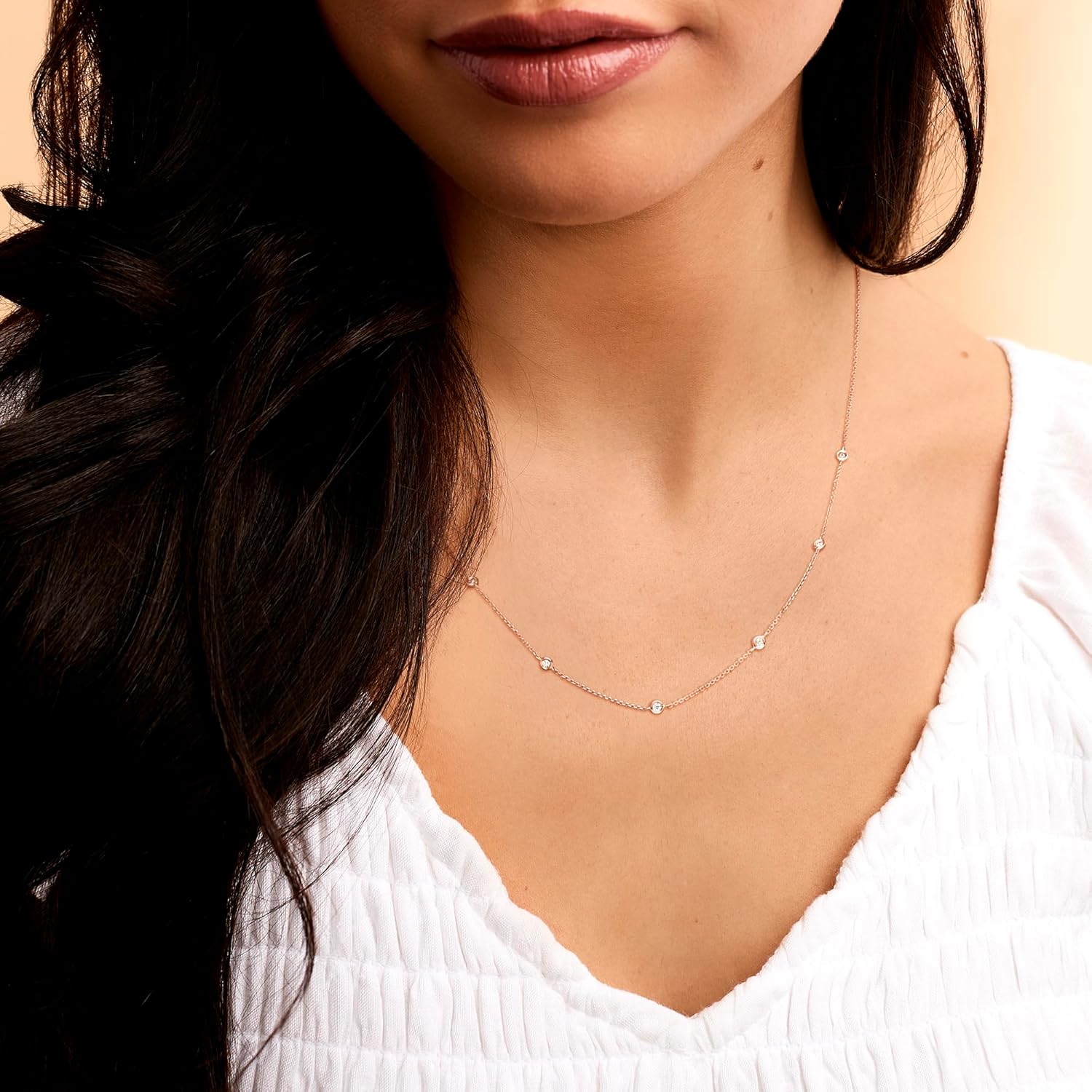Pure Collection by Ross-Simons 0.20 ct. t.w. Diamond Station Necklace in 14kt Rose Gold