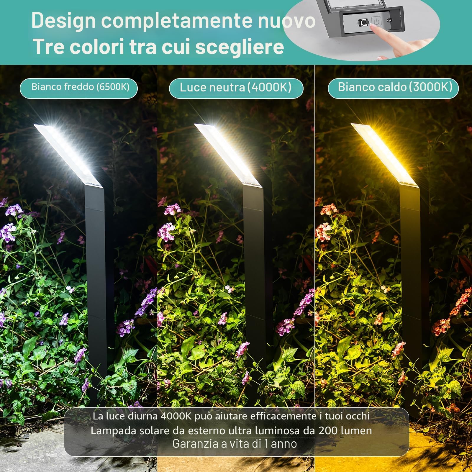 AGOTD Lampada solare per esterni da giardino, 4 pezzi di lampade solari con 3 modalità di illuminazione, illuminazione dei sentieri, IP55, impermeabile, lampada solare da giardino per giardino, ponte,