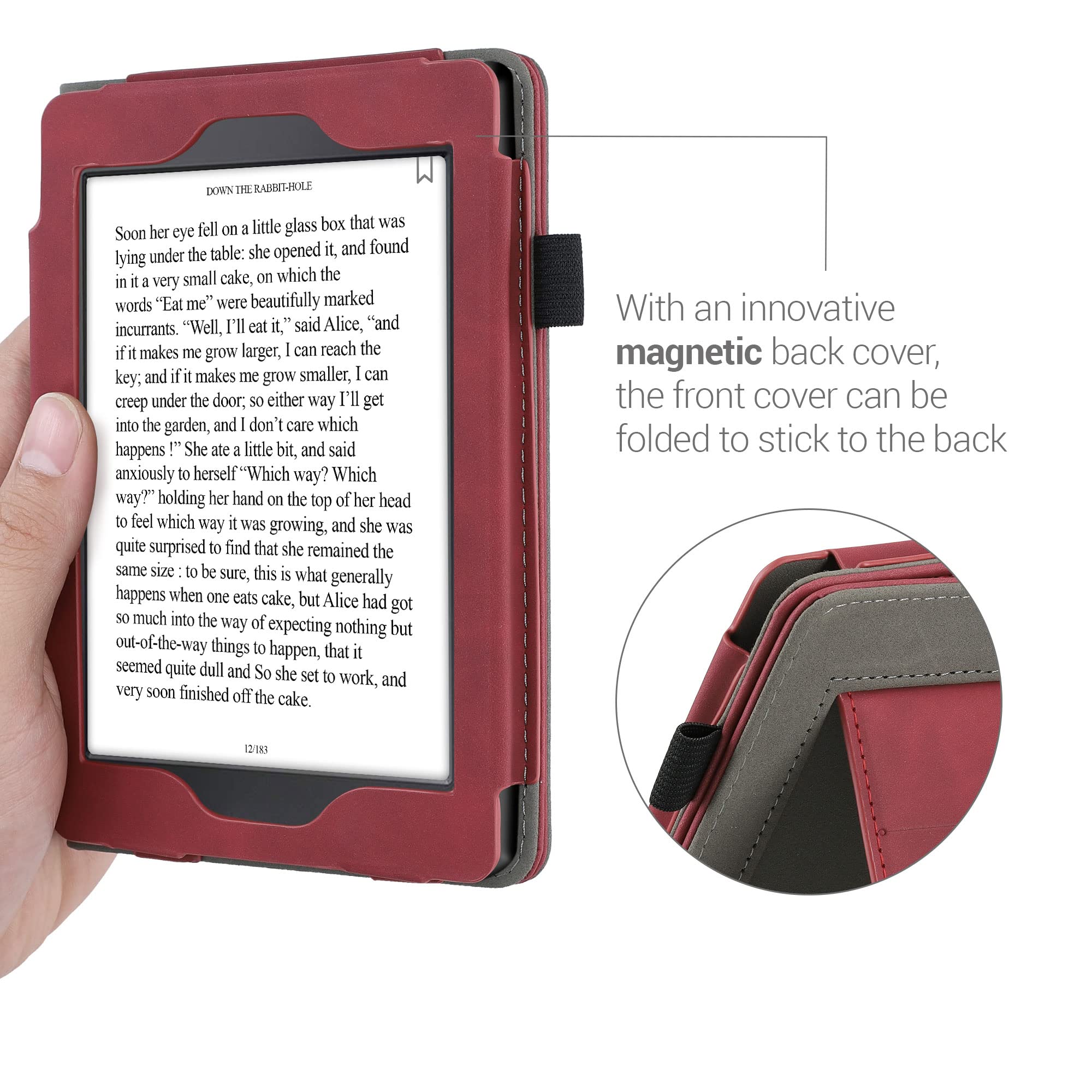 kwmobile Etui kompatybilne z Amazon Kindle Paperwhite - Syntetyczna skóra nubukowa z zapięciem na magnes, podpórka, pasek na rękę, otwór na kartę - szczotkowane serce ciemnoczerwony