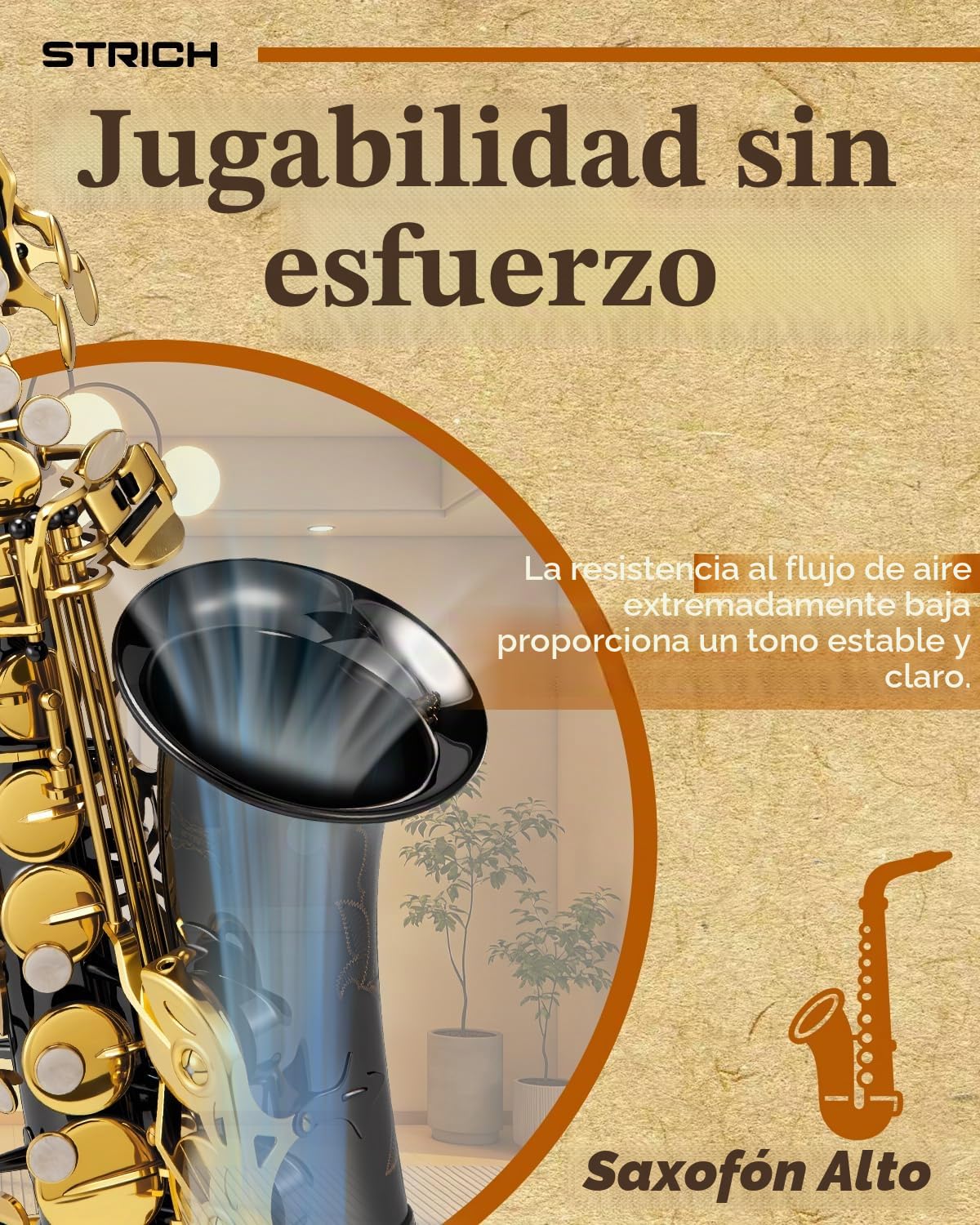 STRICH Kit de saxofón alto para estudiantes principiantes, con correa para el cuello, boquilla y lengüetas, ideal para la banda del colegio y para practicar en casa, SSA-31B, negro