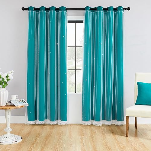 Miniatura 73 de XiDi Cortinas opacas para dormitorio de niñas, diseño de princesa unicornio arcoíris, 72 pulgadas de largo, rosa/azul