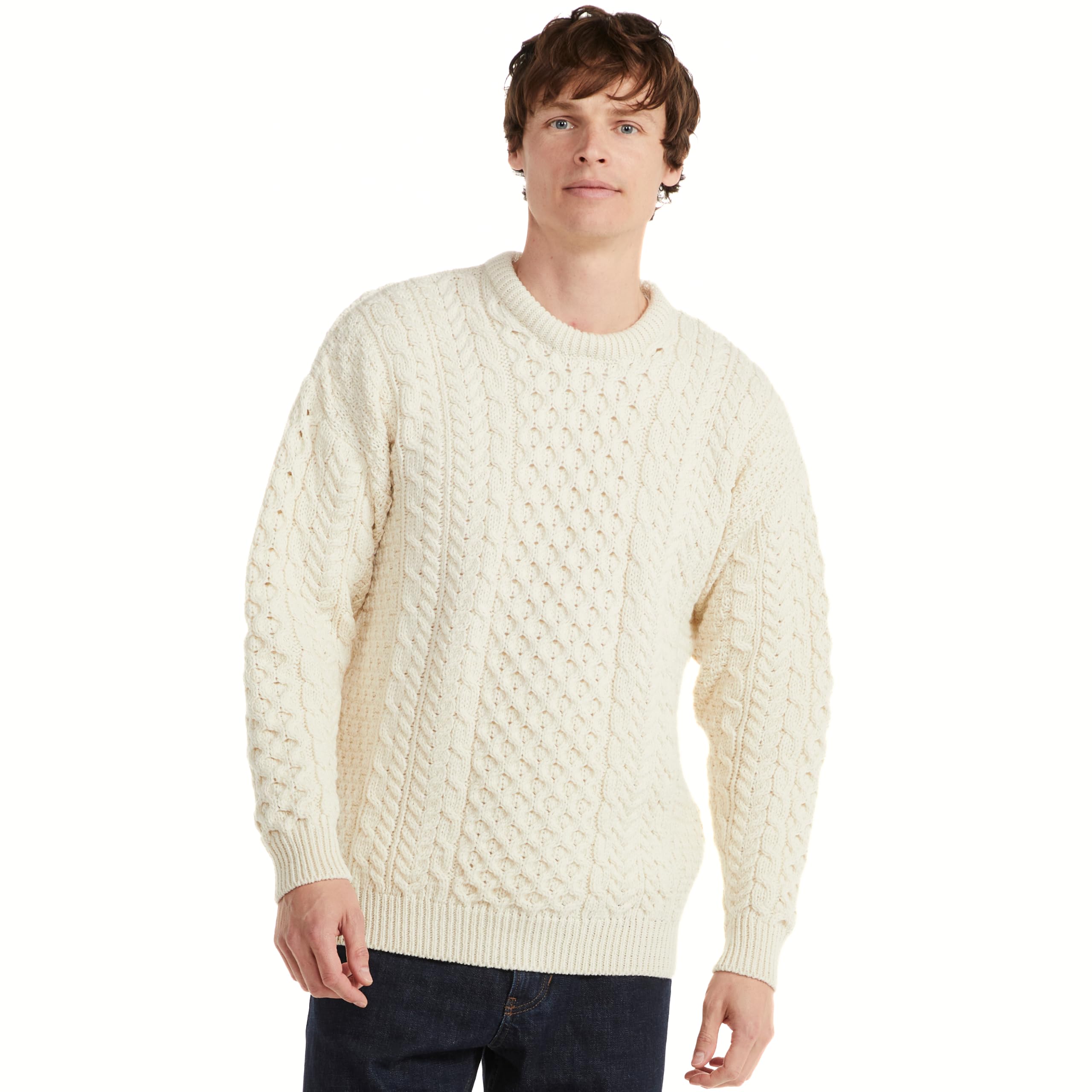 Aran Woollen Mills Inisheer Men's Cable Knit Crew Neck Sweater