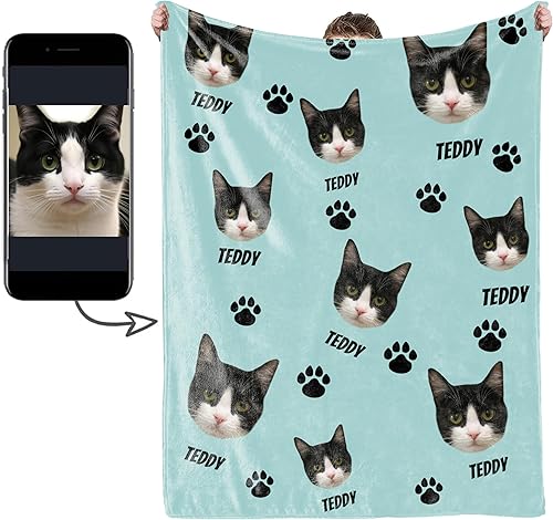 Manta personalizada de fotos de gato, divertida manta personalizada de gato, regalo para amantes de los gatos, manta de fotos de mascotas con