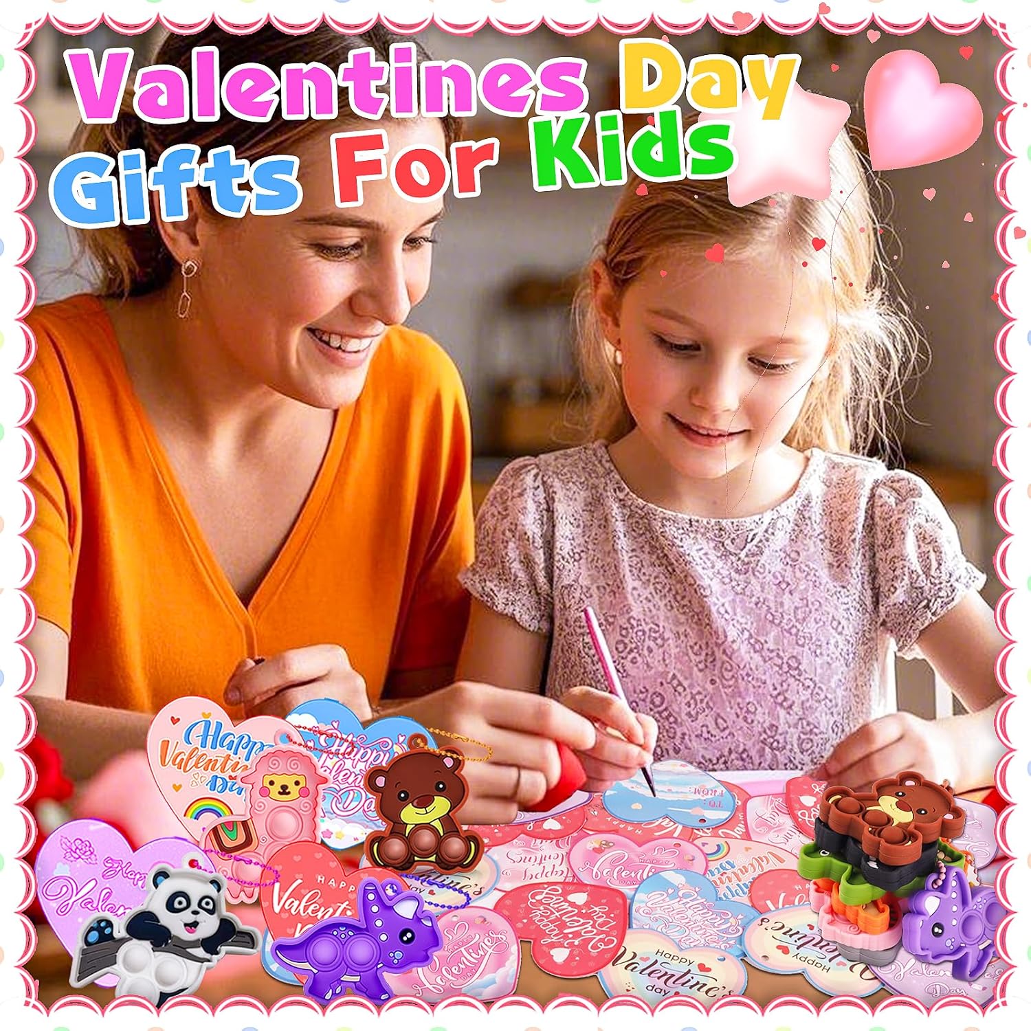 Kiss Monkey Valentines Cards for Kids Classroom,24 PCS Animal Pop Fidget Toys with Valentines Day Cards,Valentine Exchange Gifts for Kids,Valentines Classroom Gifts