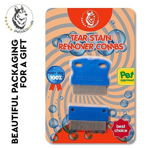 Miniatura 7 de Peine de aseo para perros, removedor de manchas de lágrimas y moco, elimina suavemente la corteza ocular y las manchas, juego de 2