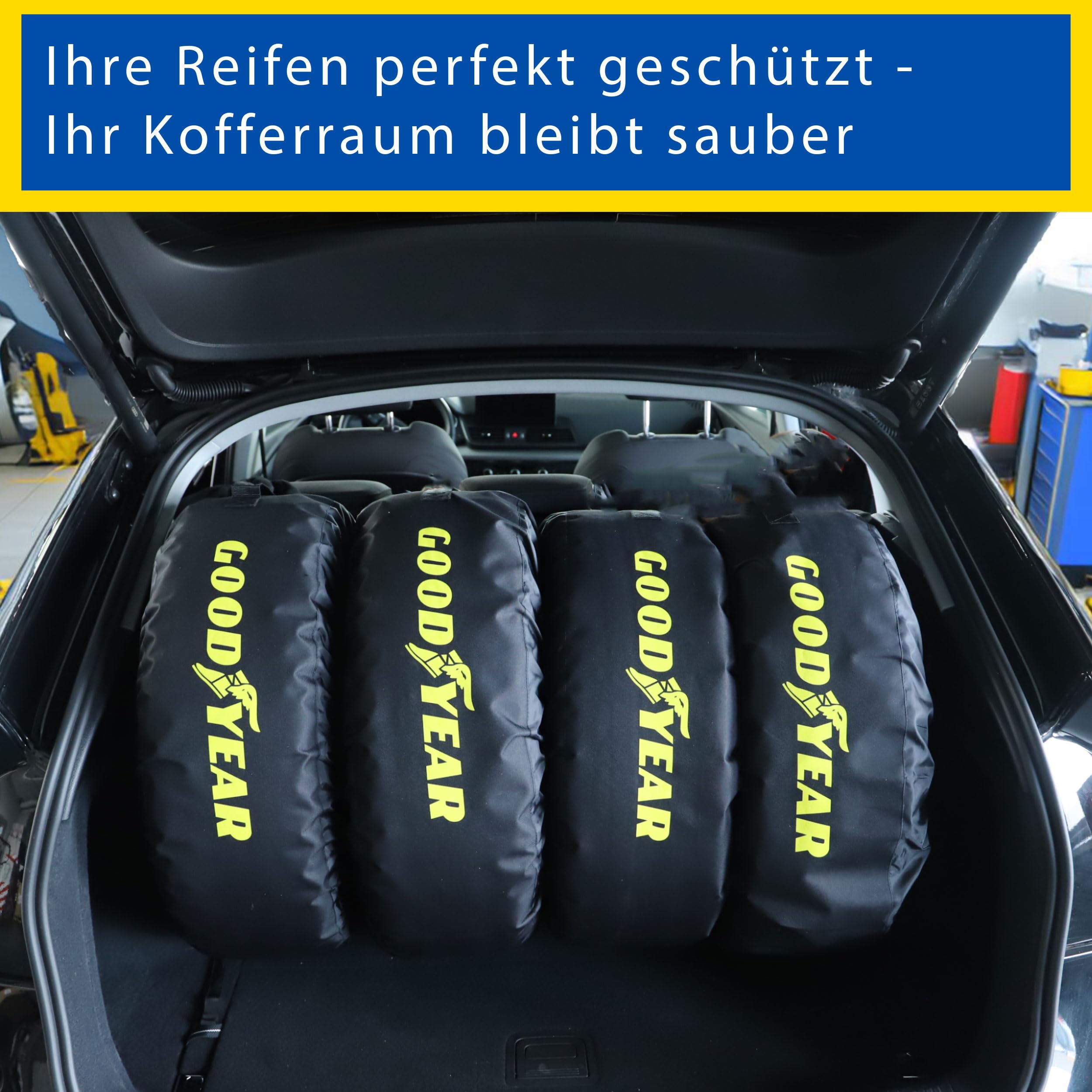 GOODYEAR Reifentaschen aus 600D Polyester zum Transport, Lagerung von Reifen, UV Schutz, wasserabweisend schwarz Set 4-teilig