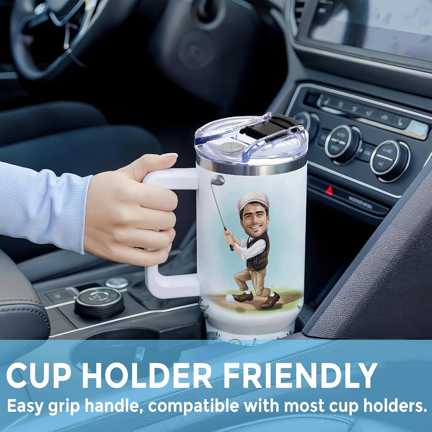 Hyturtle Personalized Photo Golf Gifts For Men Golfers, 40oz Tumbler with Handle and Straw Gifts For Him Dad Husband - Father's Day Birthday Gift Ideas Custom Name Stainless Steel Travel Cup With Lid