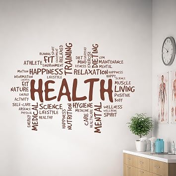 Vinyl Wall Decal Health Words Cloud Medical Room Relax Spa Relaxation Stickers Mural Large Decor ig6159 M 22.5 in X 31 in, Brown