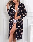Viakeo Robes de polaire pour les femmes Zipper Nightgown long peignoir léger manteau de maison avec des poches S-3XL