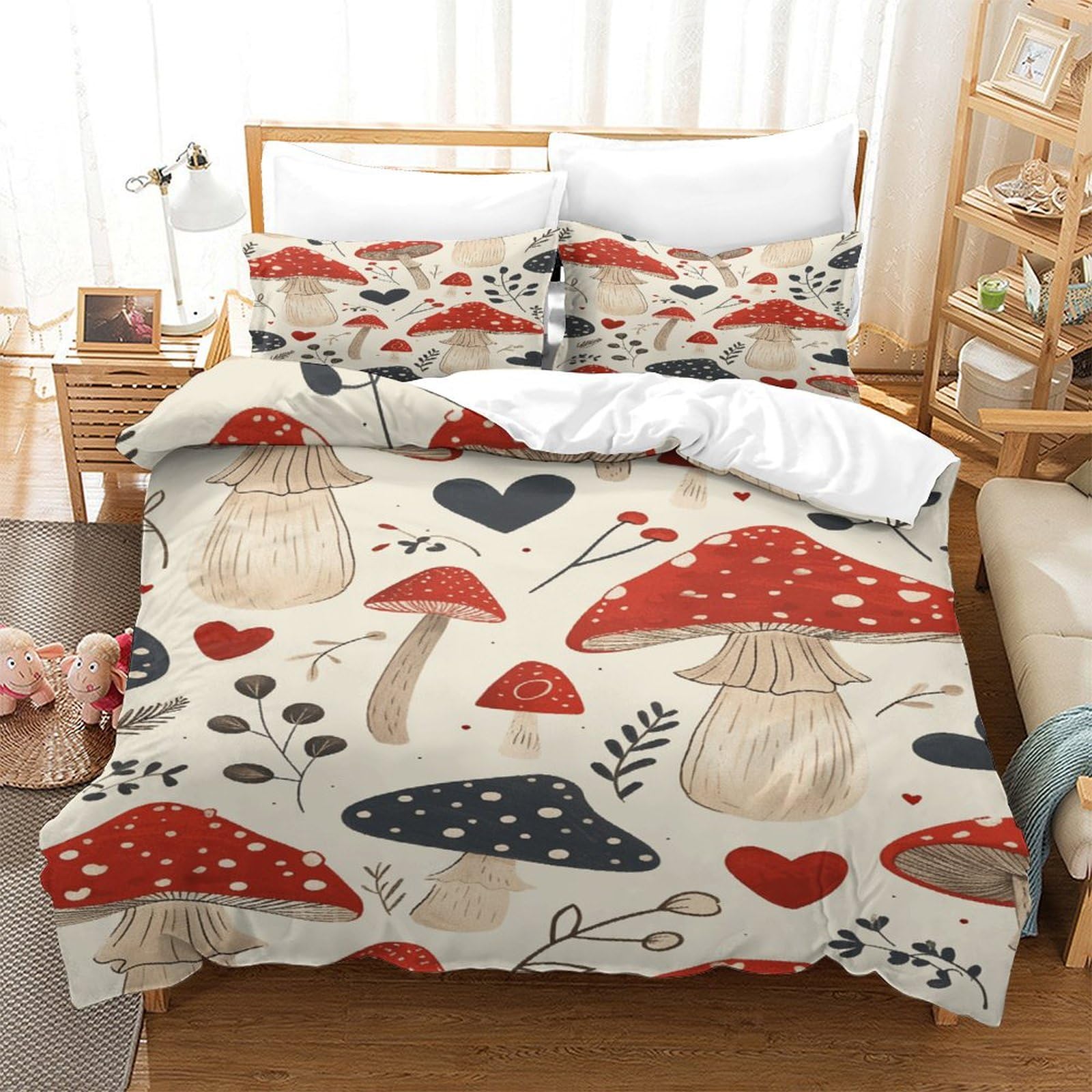 P1S9U7W5Y Whimsical Mushroom 3D Printed Duvet Cover Set 3pcs Microfiber Mushroom Bedding Set SuperKing