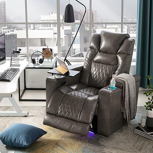 Livavege Lift Chair for Living Room Home Theater Single Reclining Sofa with Adjustable Padded Seat Backrest, USB Ports, Hidden Arm Storage Space, 2 Cup Holders & 360°Swivel Tray Table, Grey