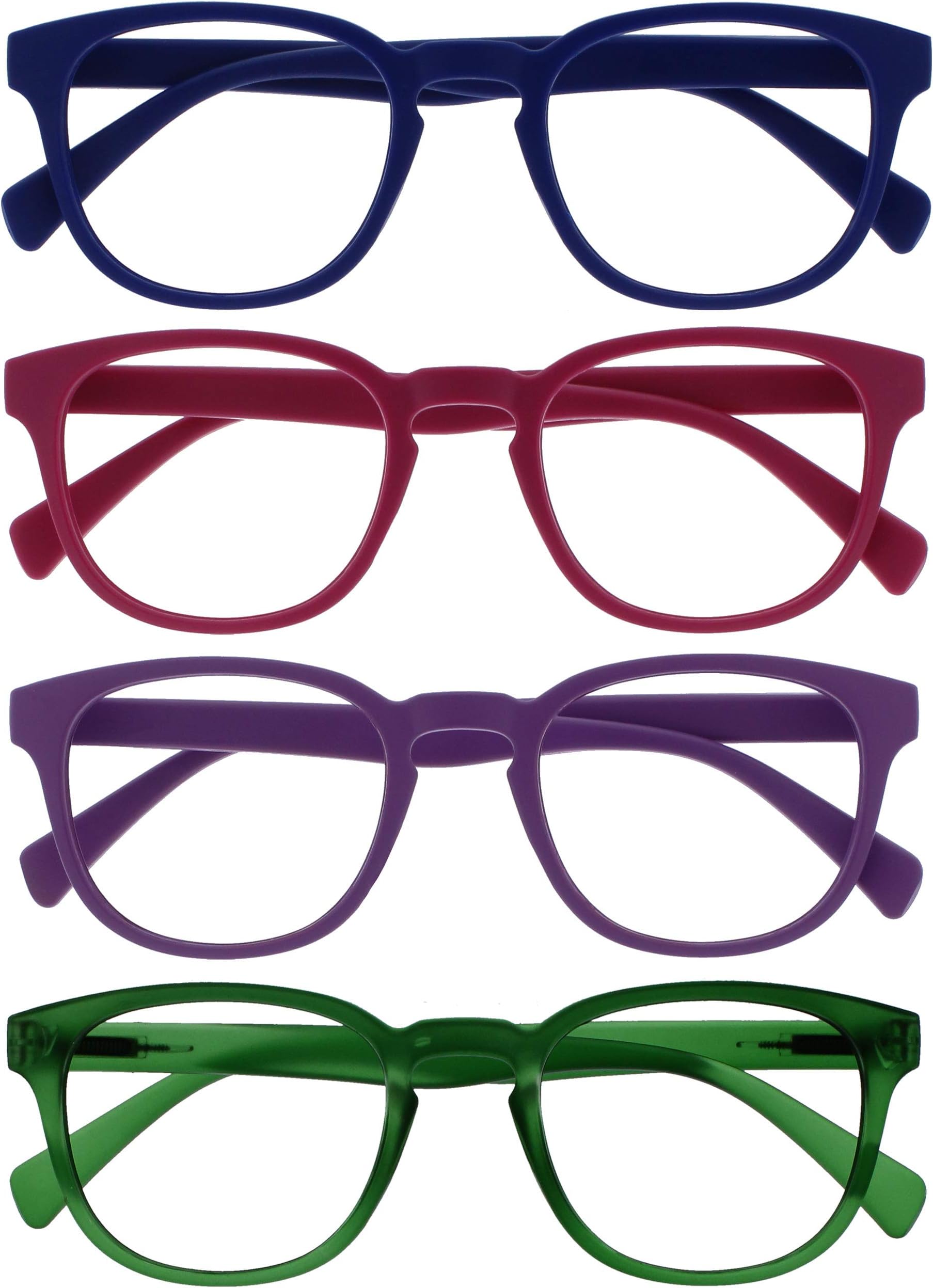 OPULIZE POP Reading Glasses for Women Men,Scratch Resistant Round Matt Frame with Spring Hinges, Blue, Pink, Purple, Green +3.00 (Pack of 4)