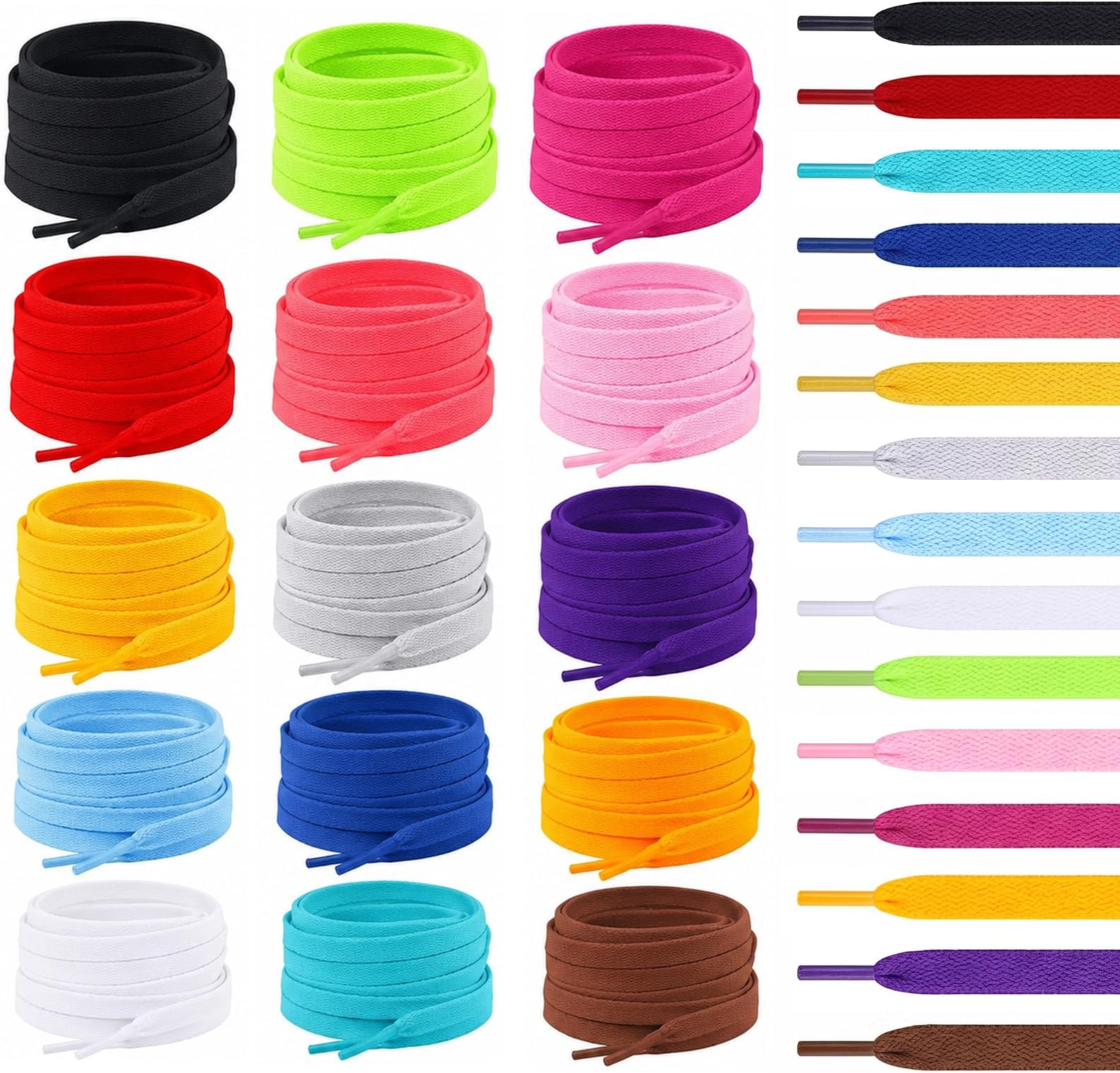 15 Pairs Flat Coloured Athletic Shoe Laces for Sneakers Skate Shoes Boots and Sport Shoes