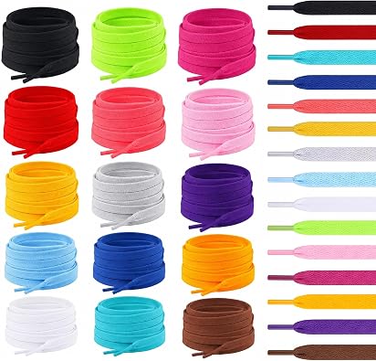 15 Pairs Flat Coloured Athletic Shoe Laces for Sneakers Skate Shoes Boots and Sport Shoes