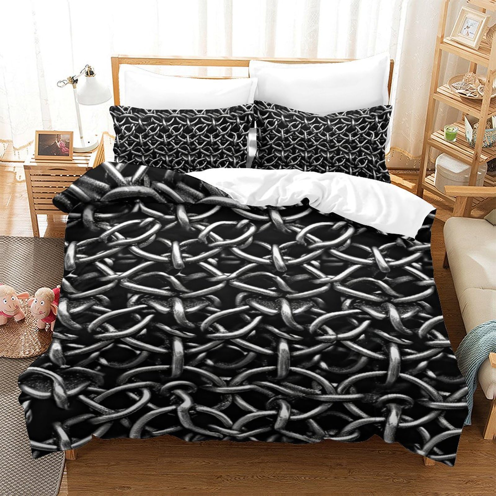 Housse de couette respirante à rayures pour lit simple 140x200cm