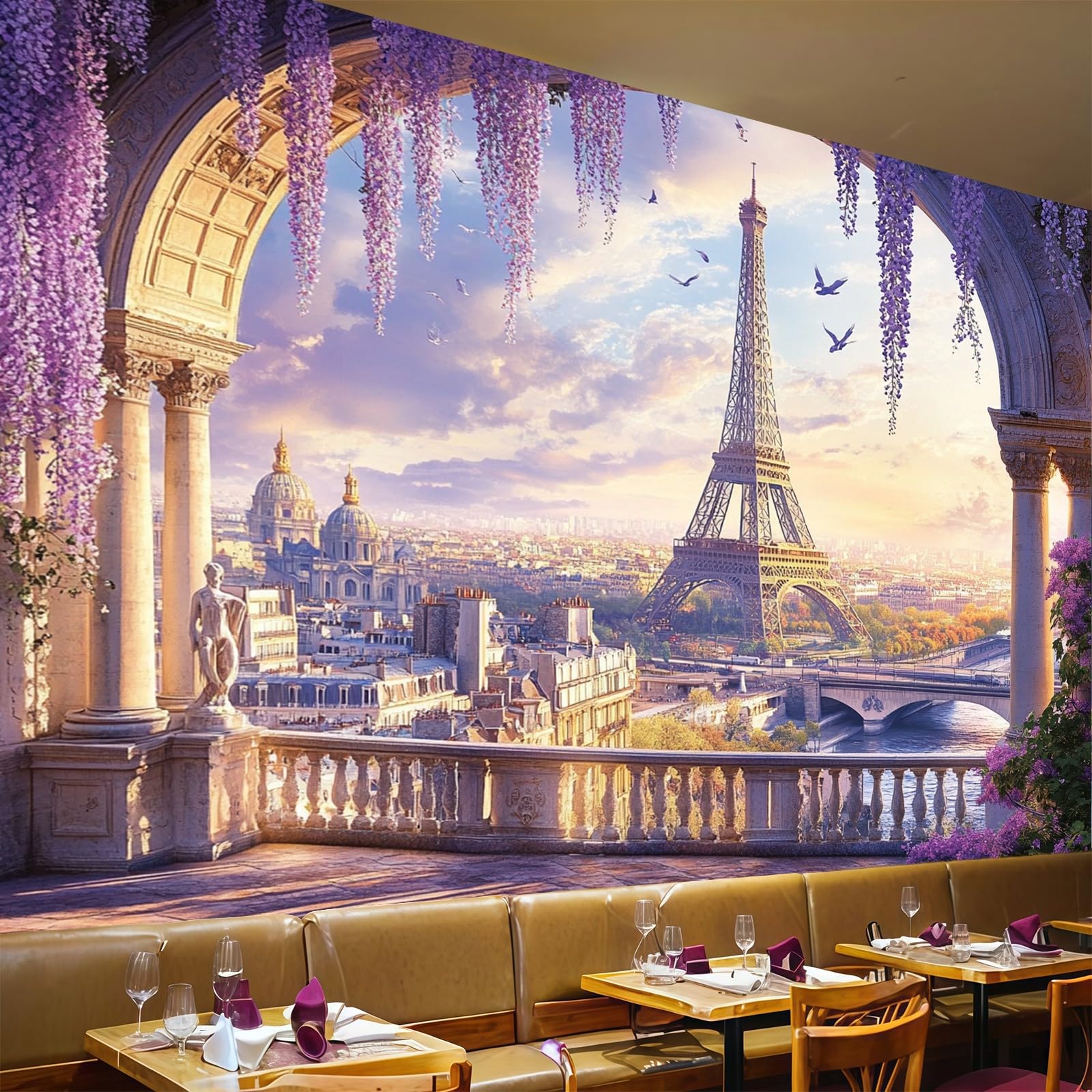 Papier peint panoramique grand format 250x175 cm paysage Tour de Fer violet habillage mural