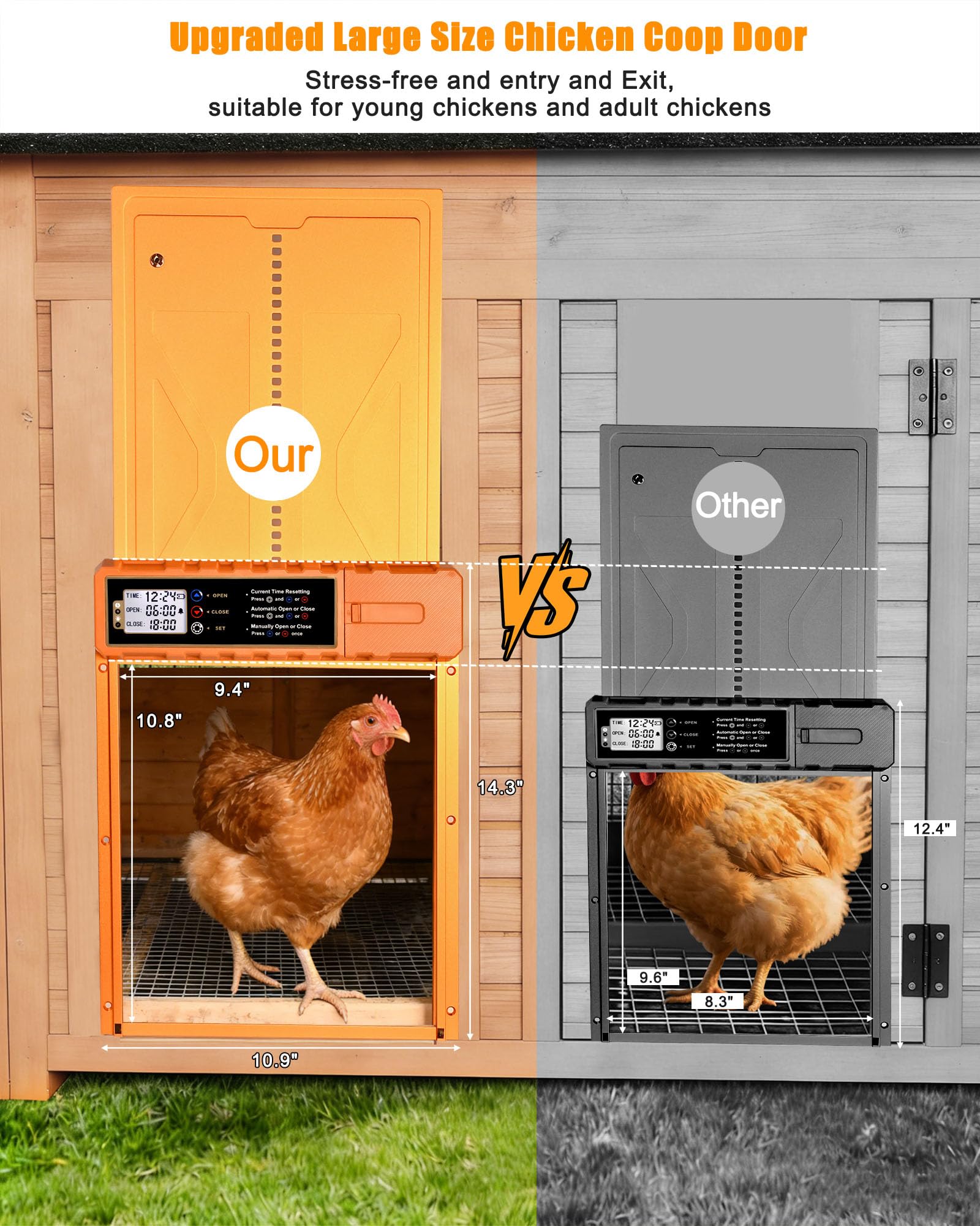 Porta automatica per pollaio con alimentazione solare, porta automatica per pollo con grandi dimensioni 10,8 "x 14,2", design anti-pizzico, lega di alluminio e resistente alle intemperie, per pollo da