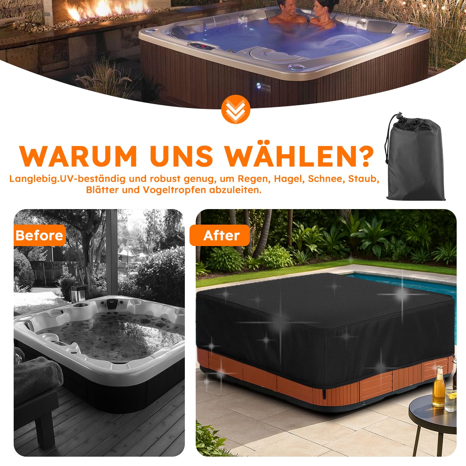 Copertura per vasca idromassaggio, Copertura Esterna Spa Covers,420D Oxford Copertura della Vasca idromassaggio, impermeabile, antipolvere, anti-UV, antivento. (200 * 200 * 85 cm)