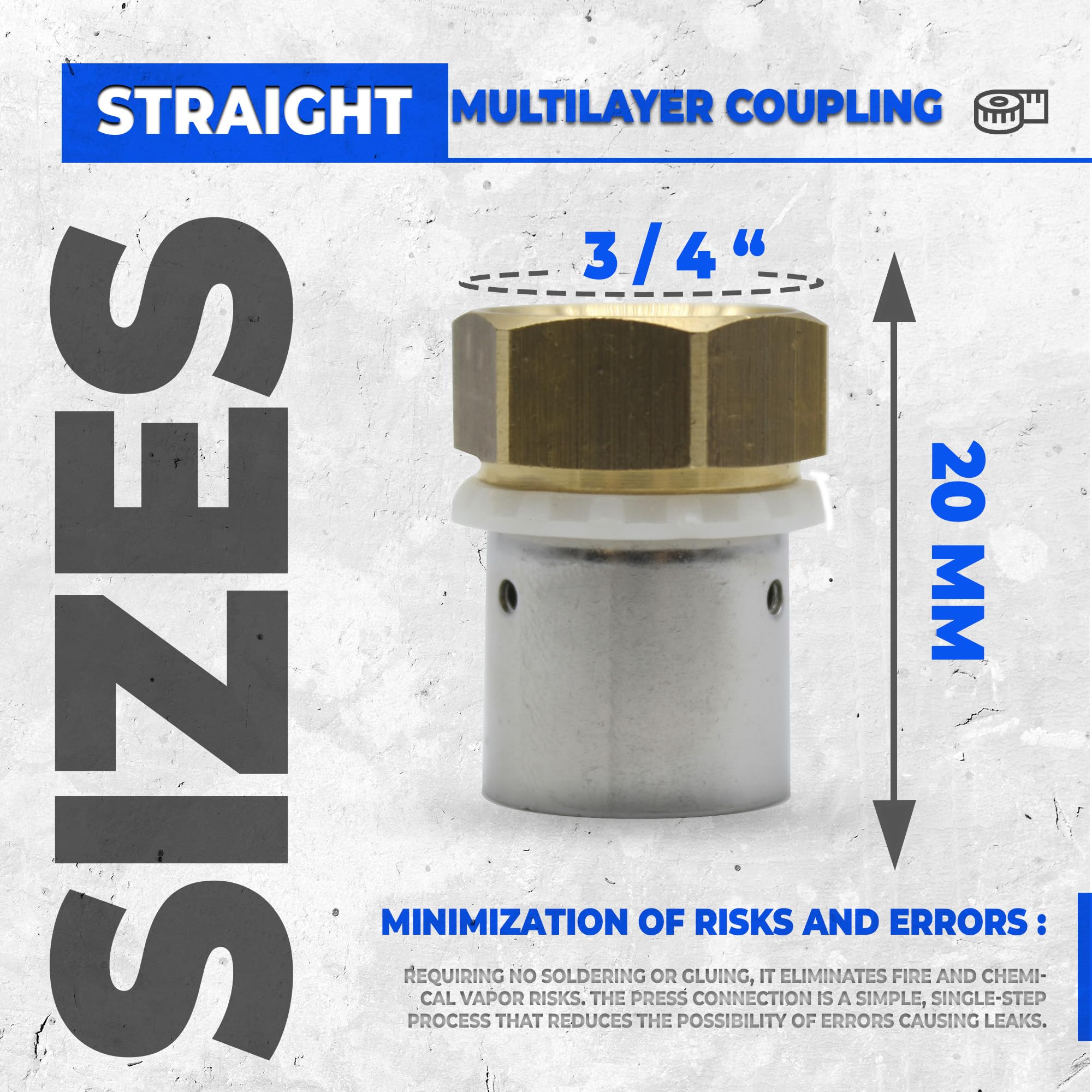 DOJA Barcelona Pressfitting Kupplung - Ø20mm x 3/4" - 4er- Pack - Einfache Montage - Pressfitting für Mehrschichtrohr - Mehrschichtverschraubung mit Perfektem Dichtungsdesign - Quetschverbinder