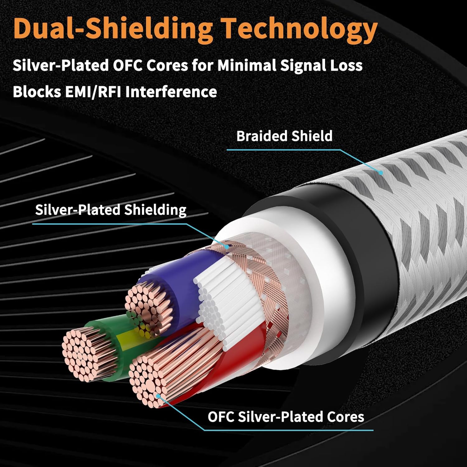 Tertullus Audiophile Power Cable, HiFi Power Cord AC Main Supply Cable, with US C15 IEC Plug Connector (Silver, 1m/3.3ft)