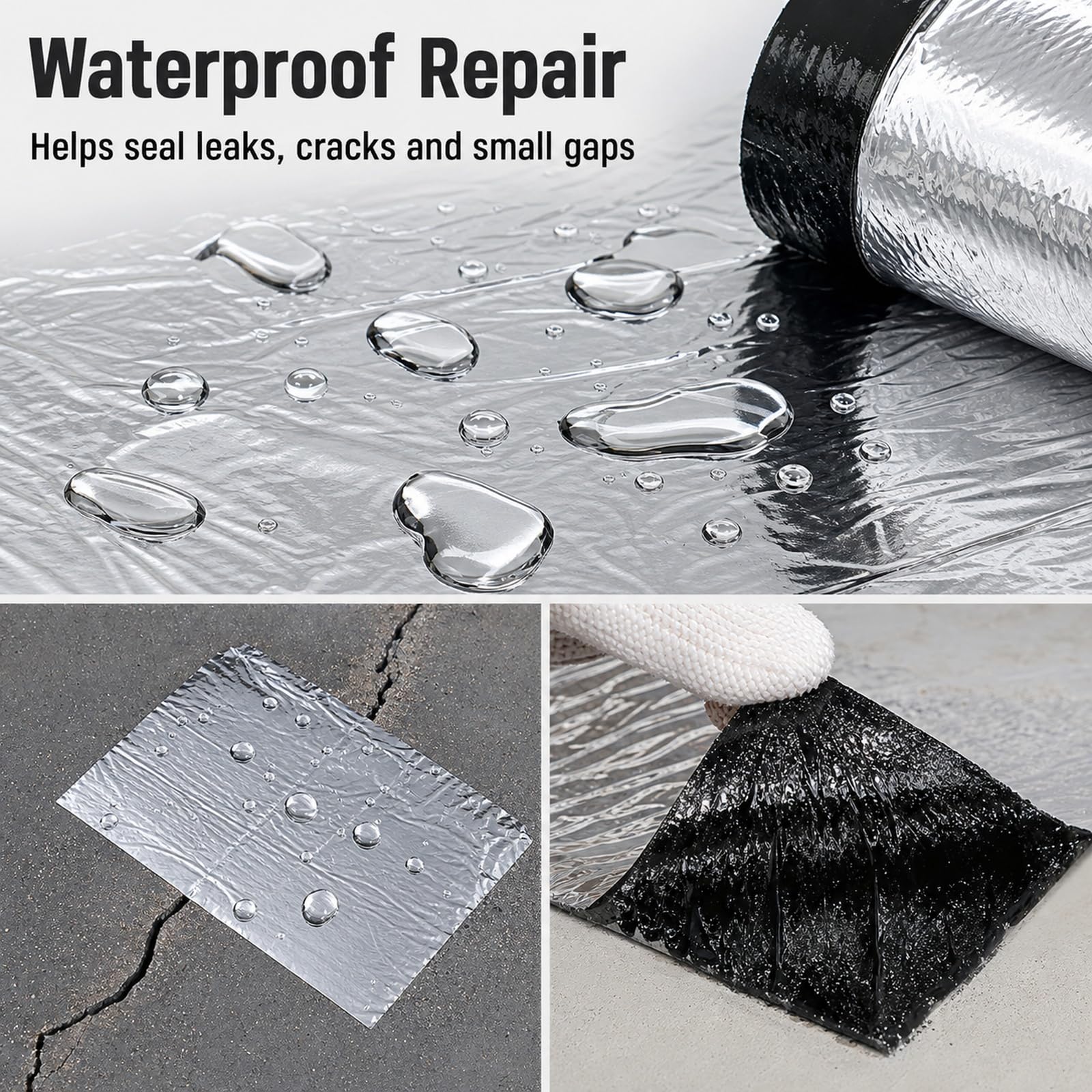 Tela Asfáltica Autoadhesiva Tejado,Cinta de Aluminio Impermeable,Rollo Bituminoso Reparación Adhesiva,Tejas Bituminosas Autoadhesivas,Extra Adhesión,para Reparación de Tuberías