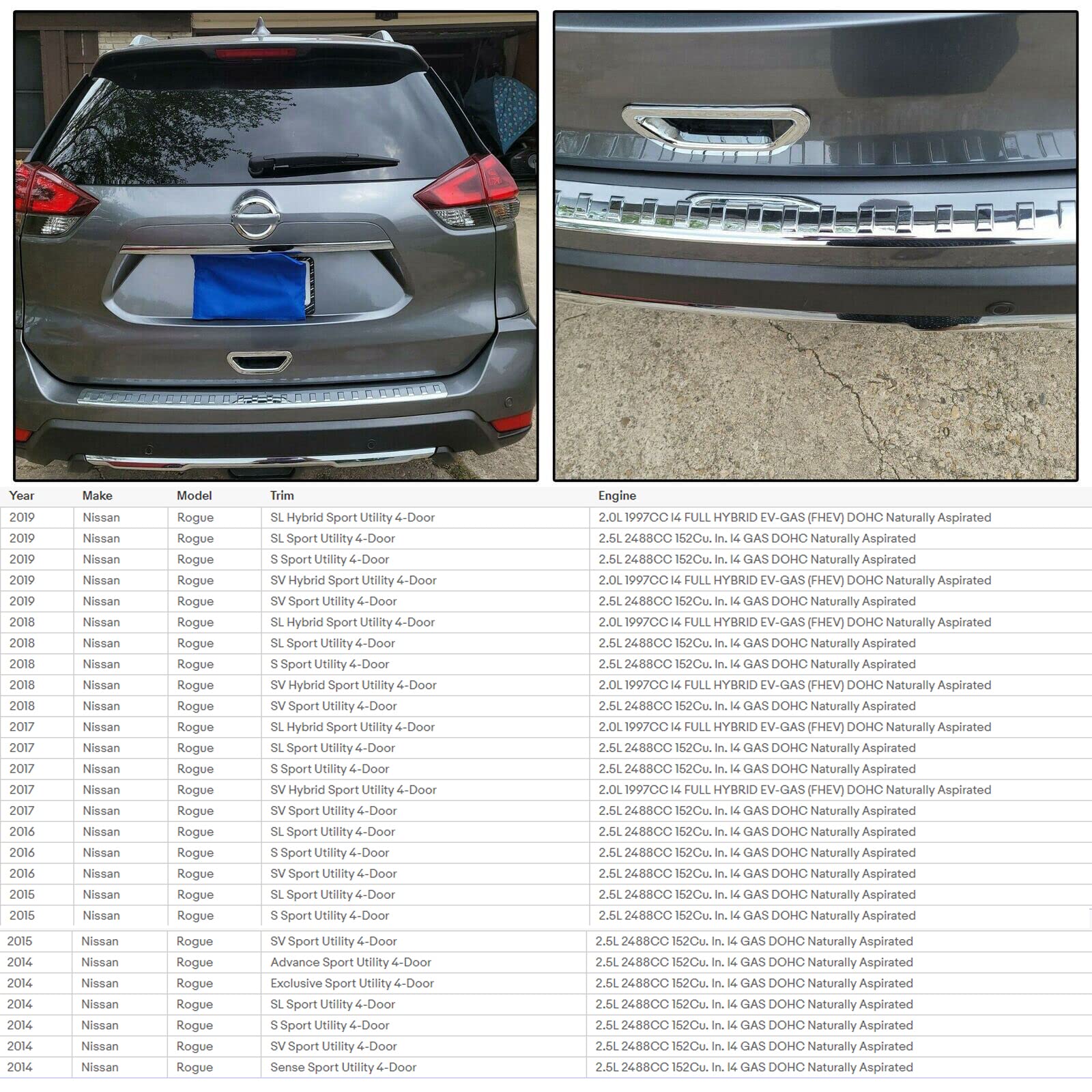 YLT AUTO Rear Bumper Lower Body Trim Chrome Bumper Protector Replacement Trim for 2014-2020 for Nissan Rogue