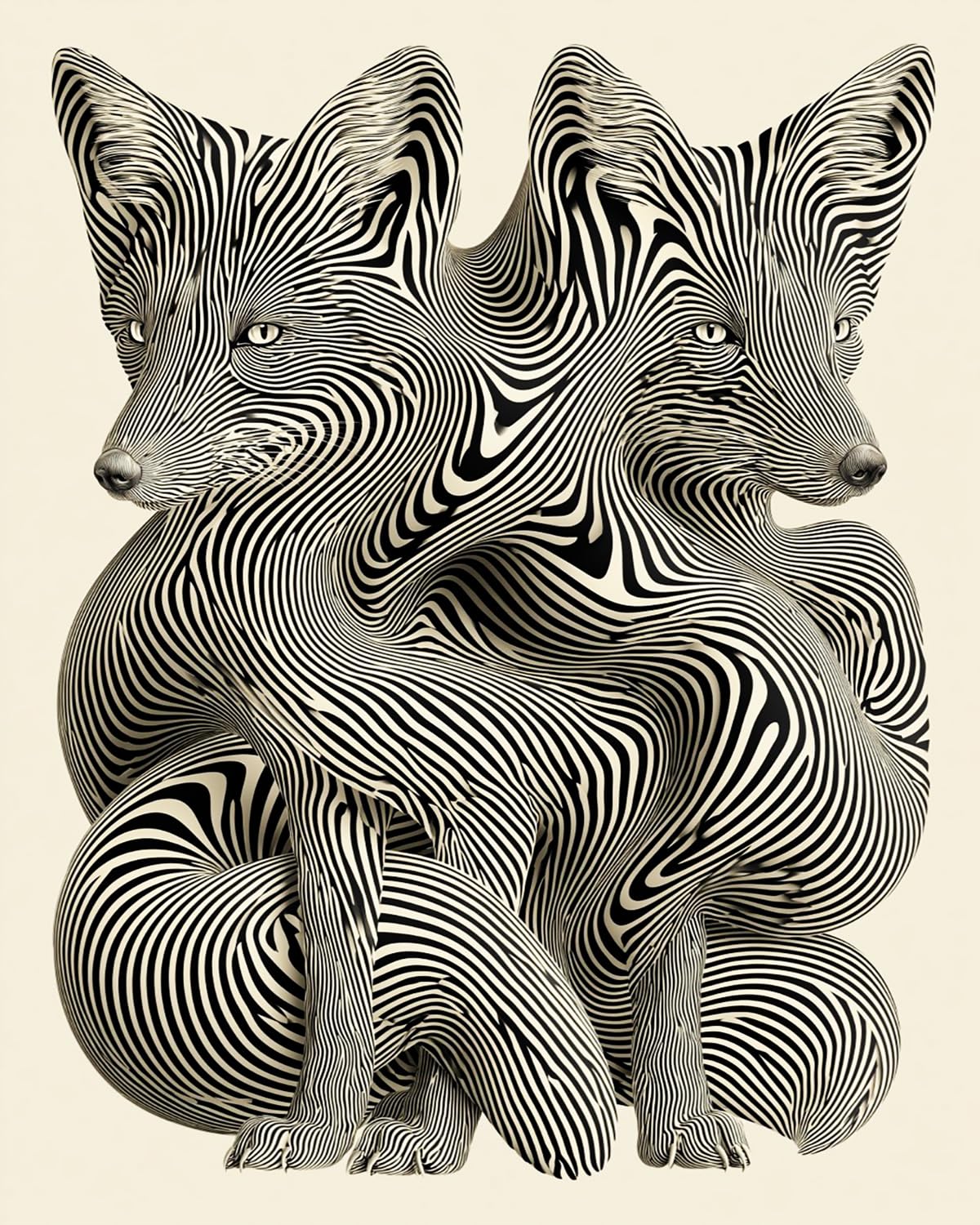 Liubaishi Black And White Paint By Numbers For Adults, Black Striped Two-Fox, 40X50 Cm Acrylic Canvas Kit
