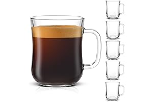 JoyJolt 15.5oz Glass Coffee Mugs | Set of 6 Glass Coffee Cups...