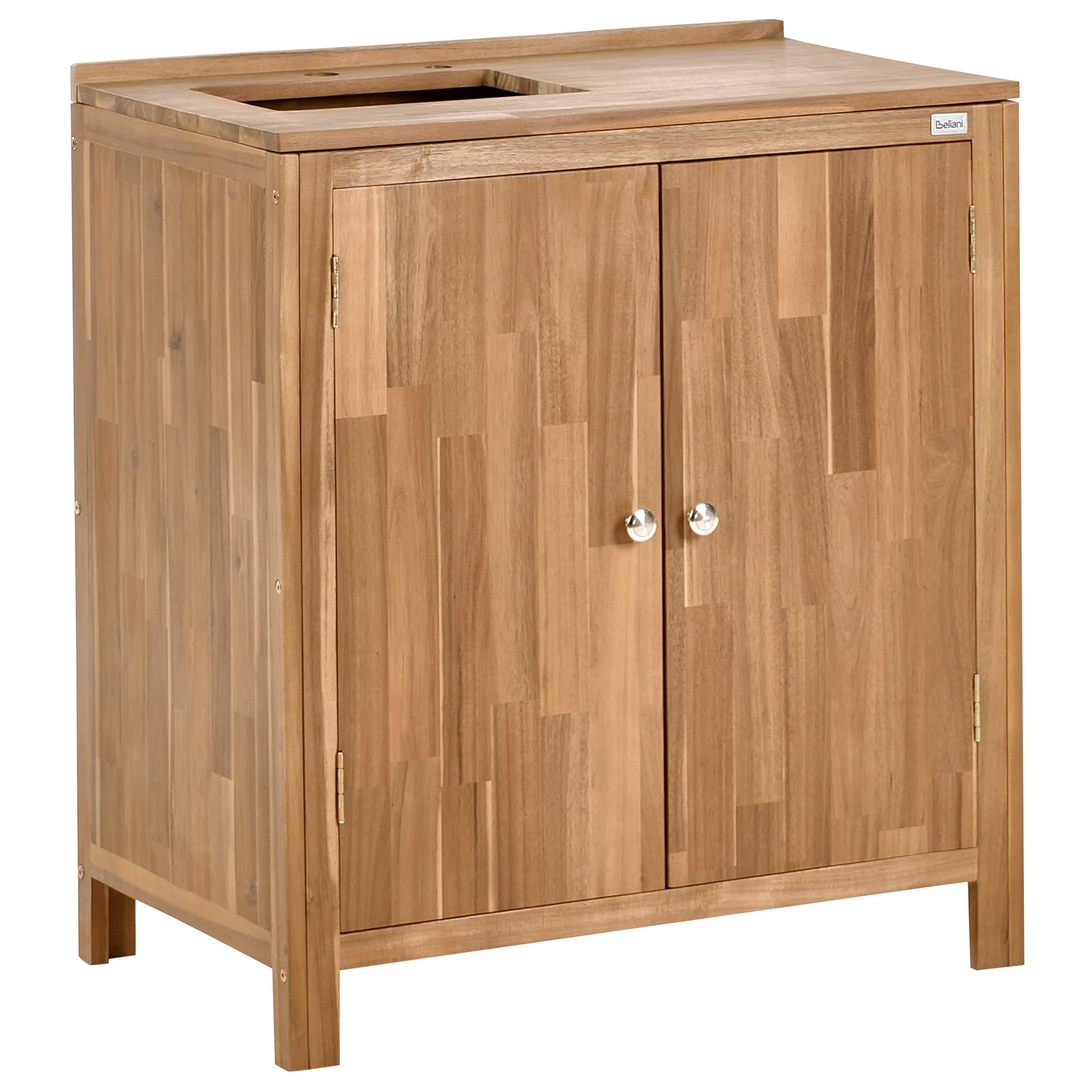 Beliani Outdoor-Küchenschrank Akazienholz braun/schwarz mit Türen Spüle Armatur Venosa