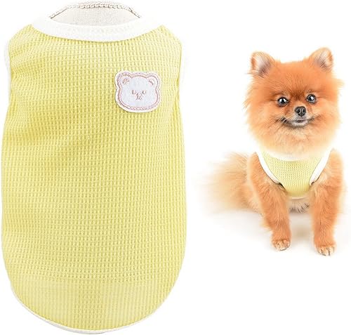 Miniatura 8 de SMALLLEE_LUCKY_STORE Linda camiseta de punto gofre con oso para cachorros, para perros pequeños y medianos, gatos, niños y niñas, camiseta elástica