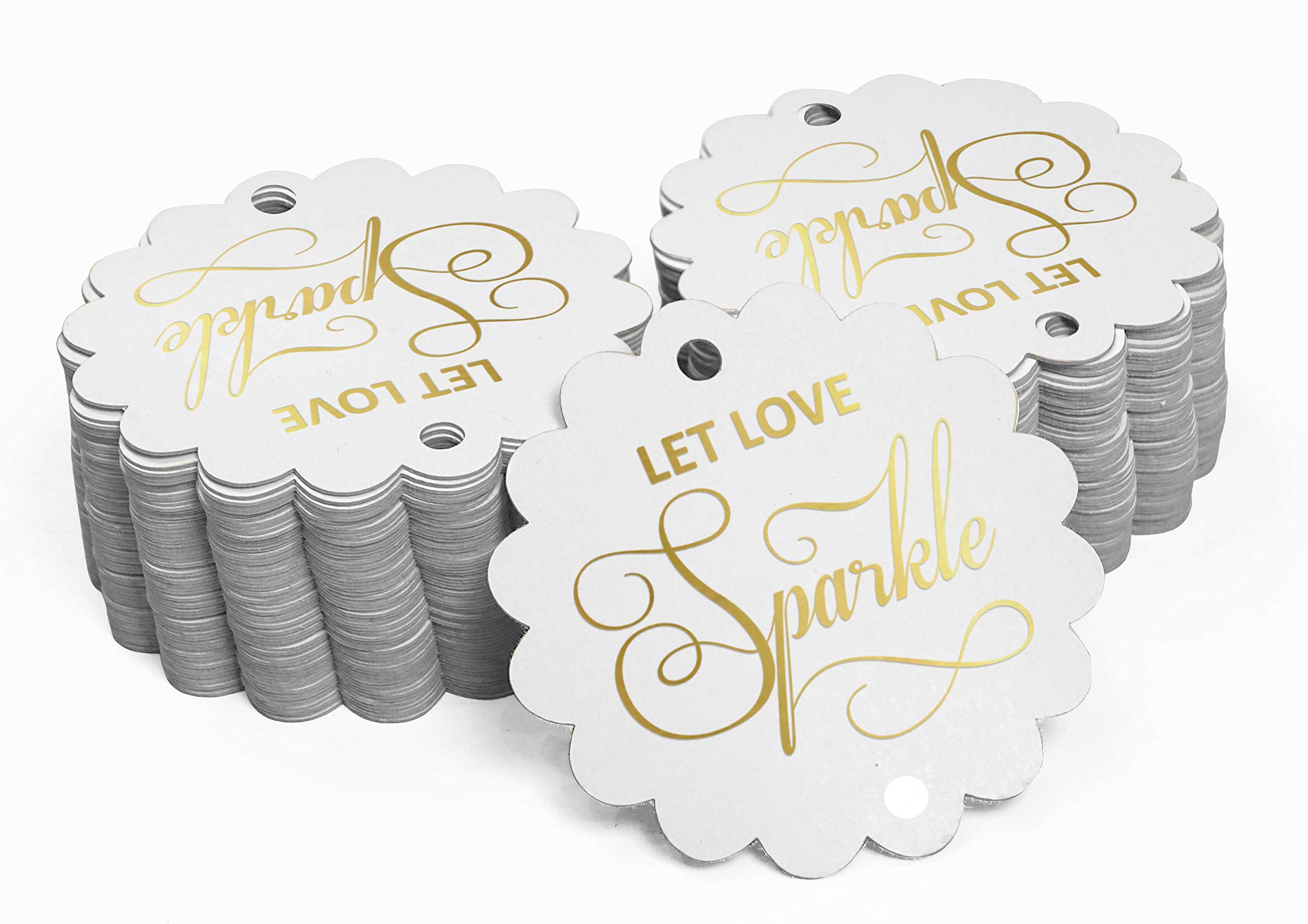 Inkdotpot Let Love Sparkle Wedding Bottle Tag Real Gold Foil Favor Hang Tags Pack Of 100, White, 100 Gold Foil Tags - Image 2