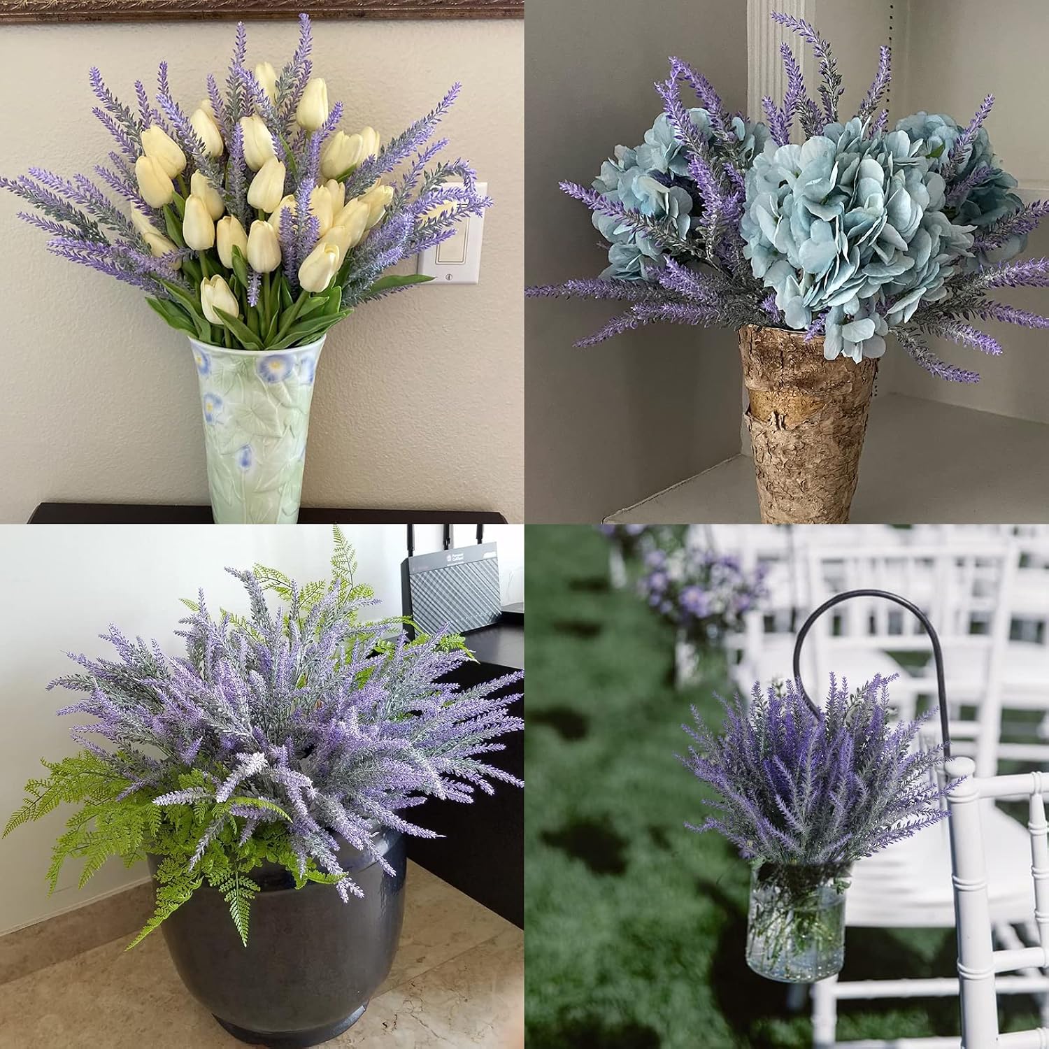 GTIDEA 8pcs Artificial Flowers Flocked Plastic Lavender Bundle Fake Plants Wedding Bridle Bouquet Indoor Outdoor Home Kitchen Office Table Centerpieces Arrangements