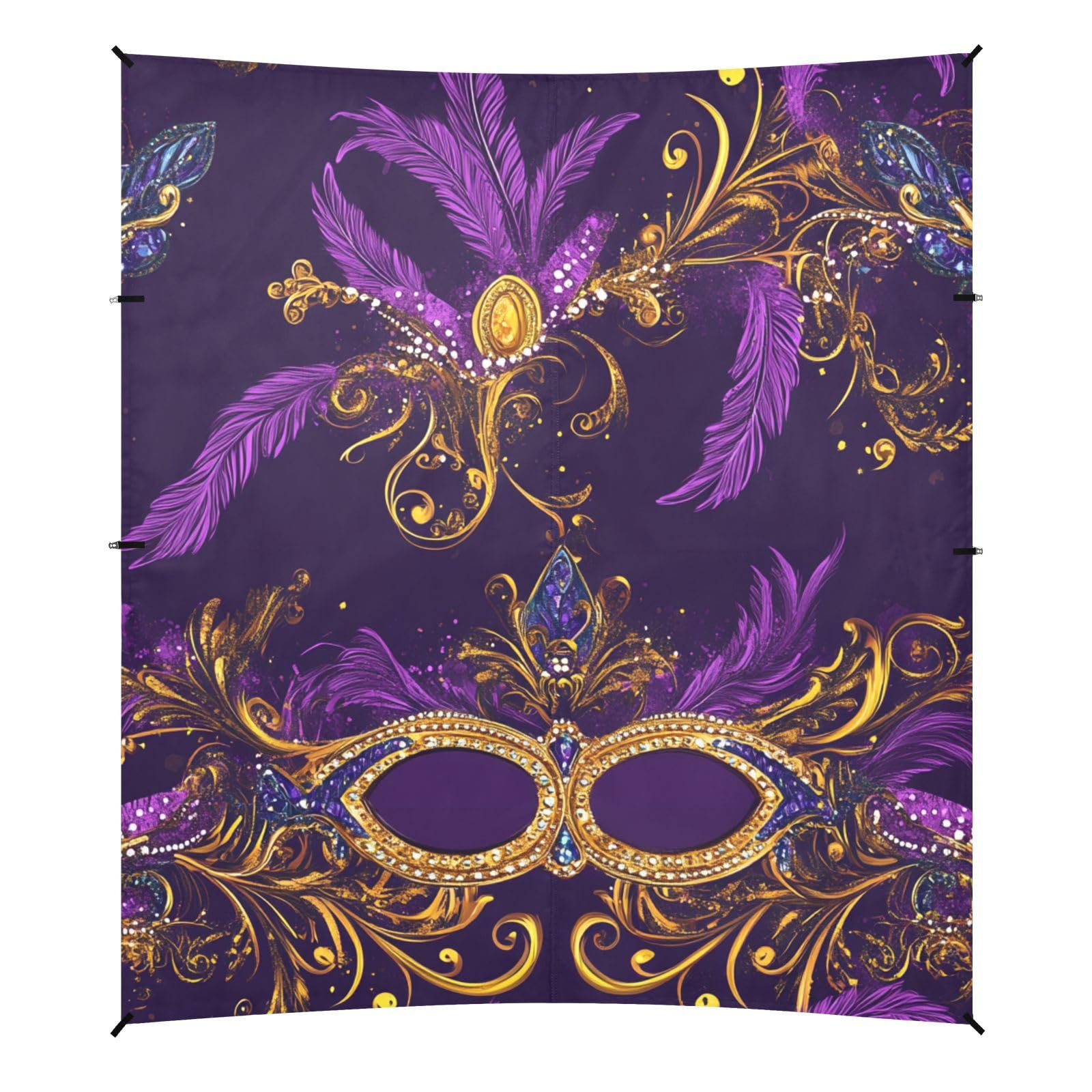 Mardi Gras Carnival Jewel Coin Beach Cabana Tent UPF50+ Protection Lightweight Large Sun Shade with Sandbags and Shovel for Camping, Picnics, Backyard & Fishing