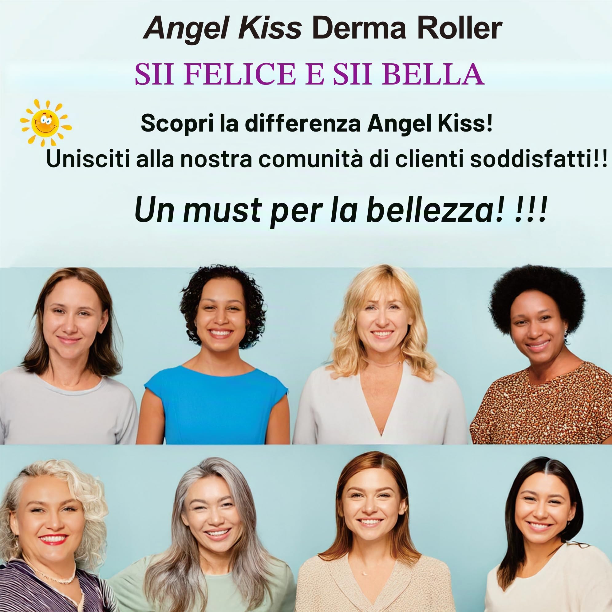 Angel Kiss Derma Roller 0,5 mm aghi veri – 192 singoli aghi in titanio – Rullo per microneedling per viso, corpo, barba, cuoio capelluto e cura della pelle
