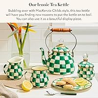Vista 2 de MACKENZIE-CHILDS Hervidor de té esmaltado, elegante hervidor de té para estufa, cuadros esmeralda verde y blanco, 2 cuartos