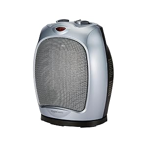 Amazon Basics Calefactor de cerámica oscilante, 1800 W, con termostato ajustable, Plateado