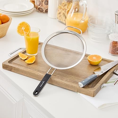 Miniatura 9 de Restaurantware Colador de malla fina, 1 unidad de 15 x 7.8 x 3 pulgadas con mango de silicona, colador de malla extrafina de acero inoxidable, mango