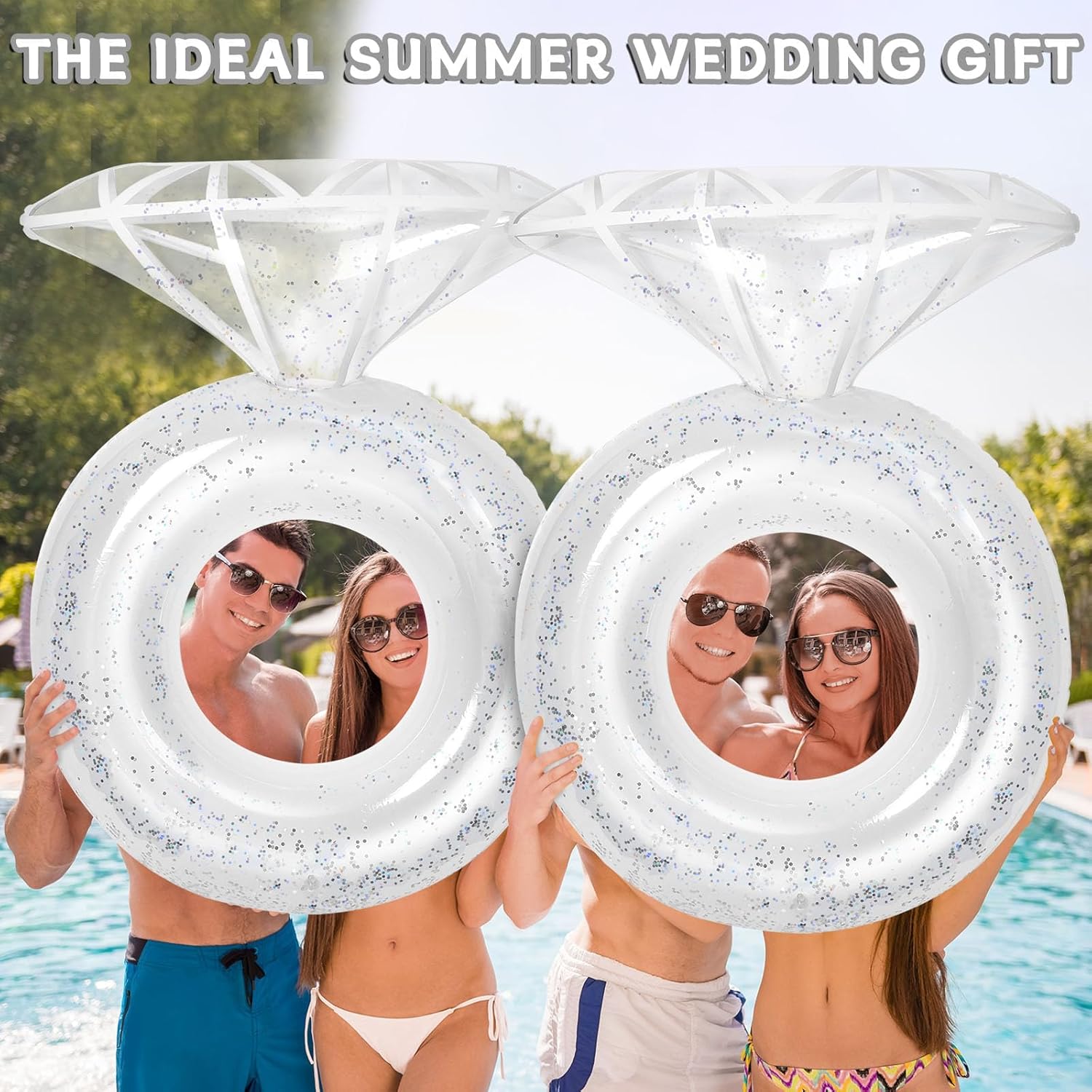 Bride Diamond Ring Pool Float & Towel Set Bachelorette Party Decorations Inflatable Diamond Bride Pool Float Bridal Shower Gifts Engagement Party Accessories Swimming Tube Wedding Photo Prop(Silver)