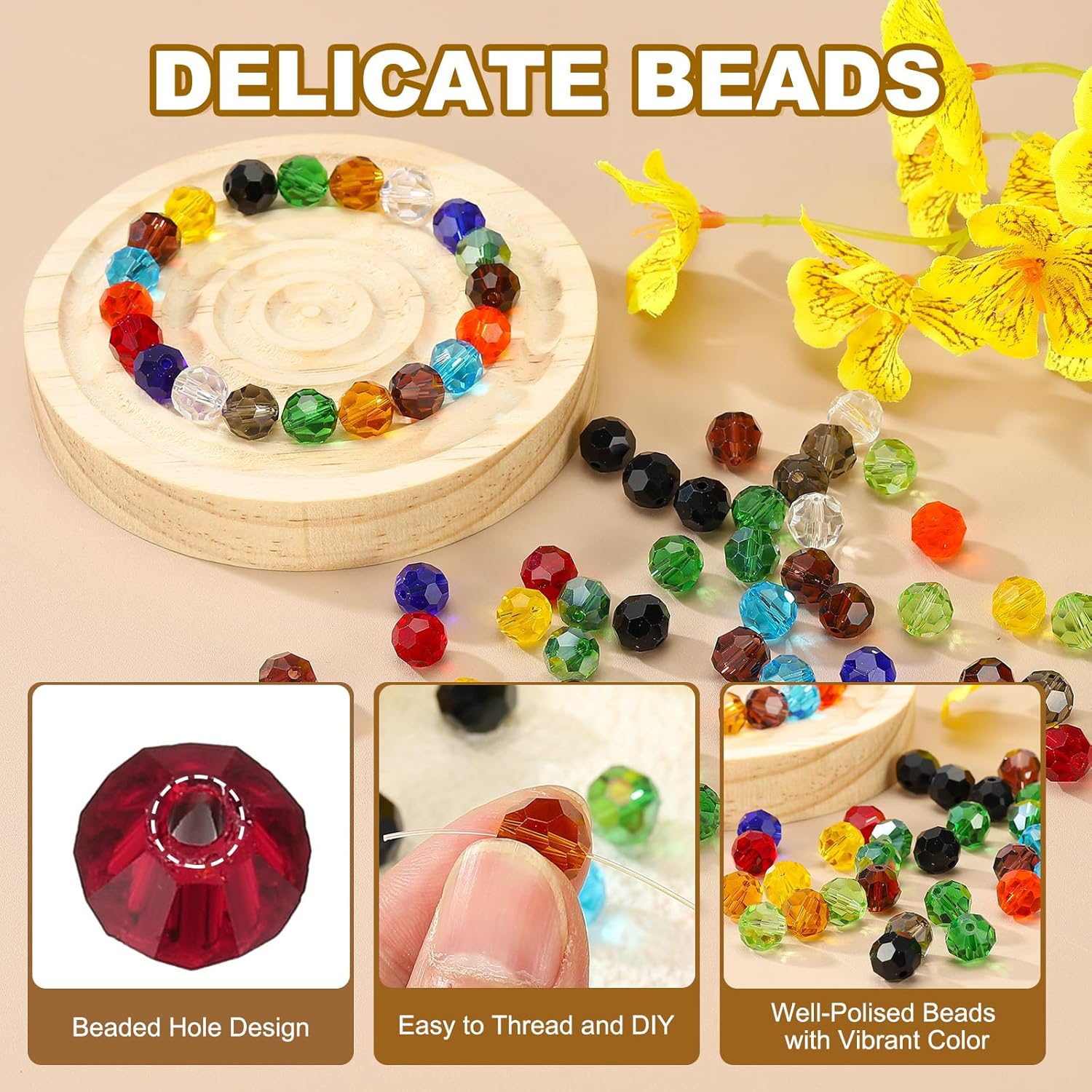 PATIKIL 3mm Bicone Crystal Beads, 600 Pcs Glass Faceted Bicone Beads Loose Spacer Bead for Jewelry Making Bracelet Necklace Earrings Wind Chimes Craft, Red - Image 3